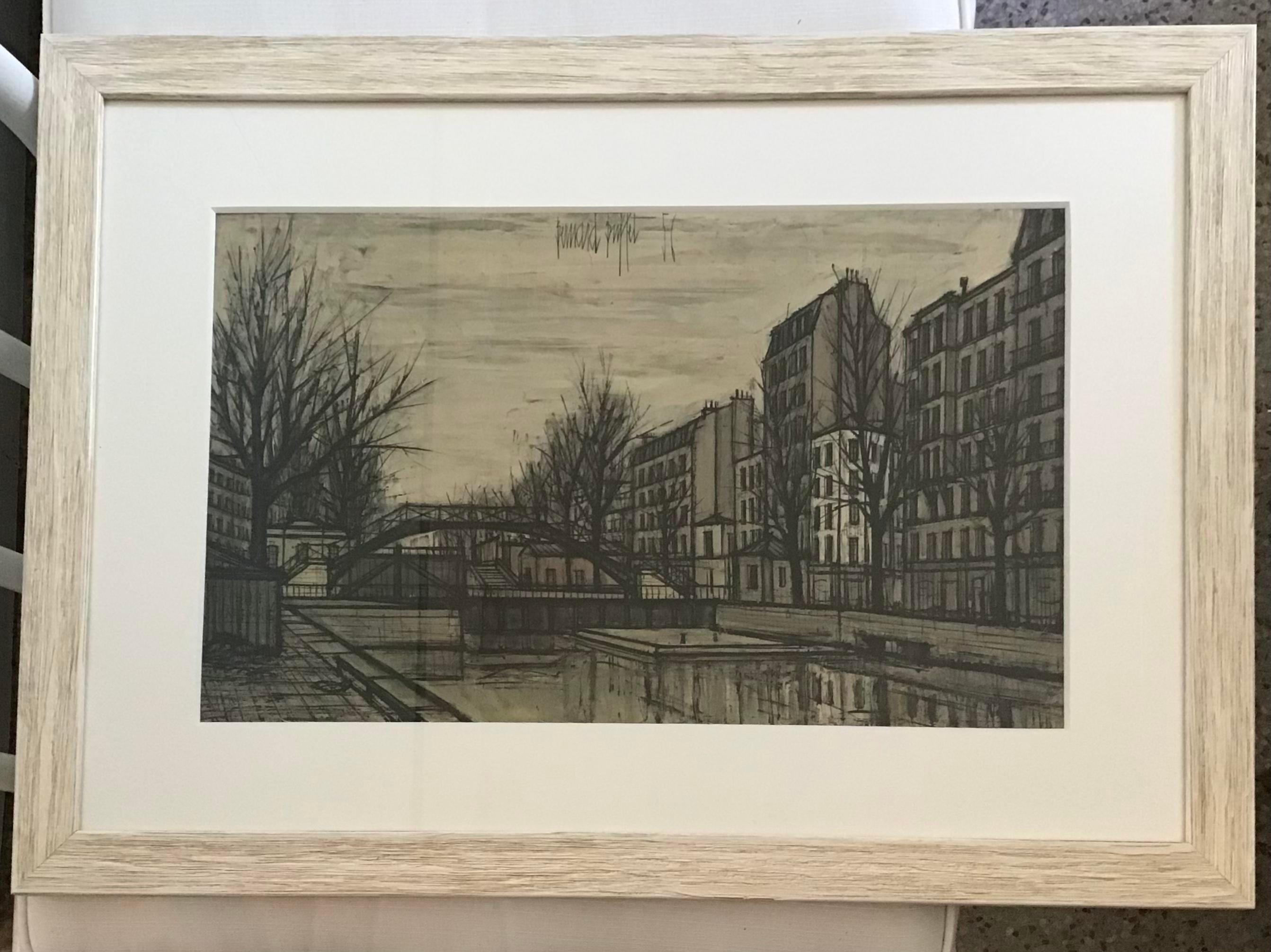 Wonderful Bernard Buffet signed lithograph of Paris in a new white washed frame. The Buffet Paris scenes are very rare.