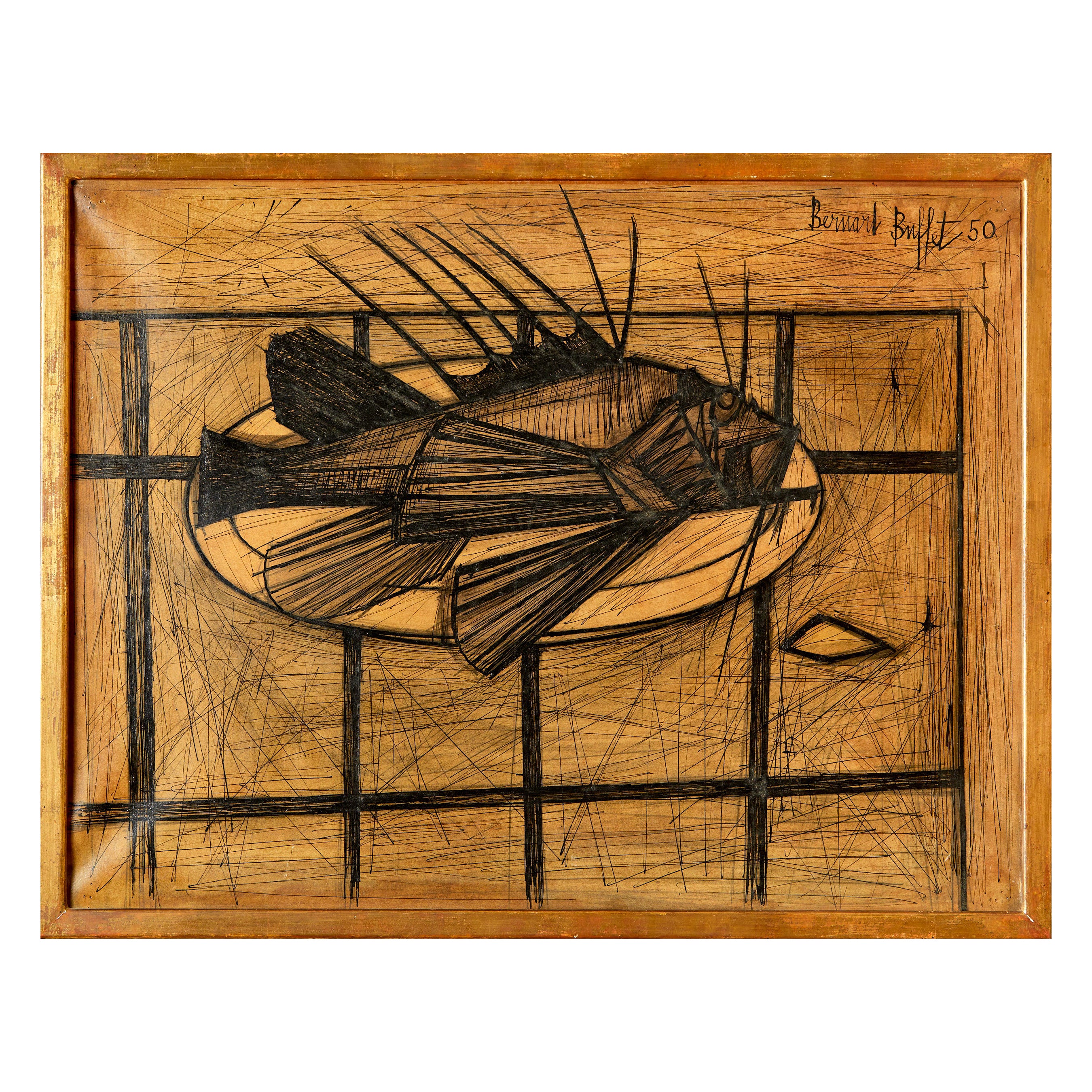 Bernard Buffet (1928-1999), The Rascasse 1950, Mischtechnik auf Papier montiert. im Angebot