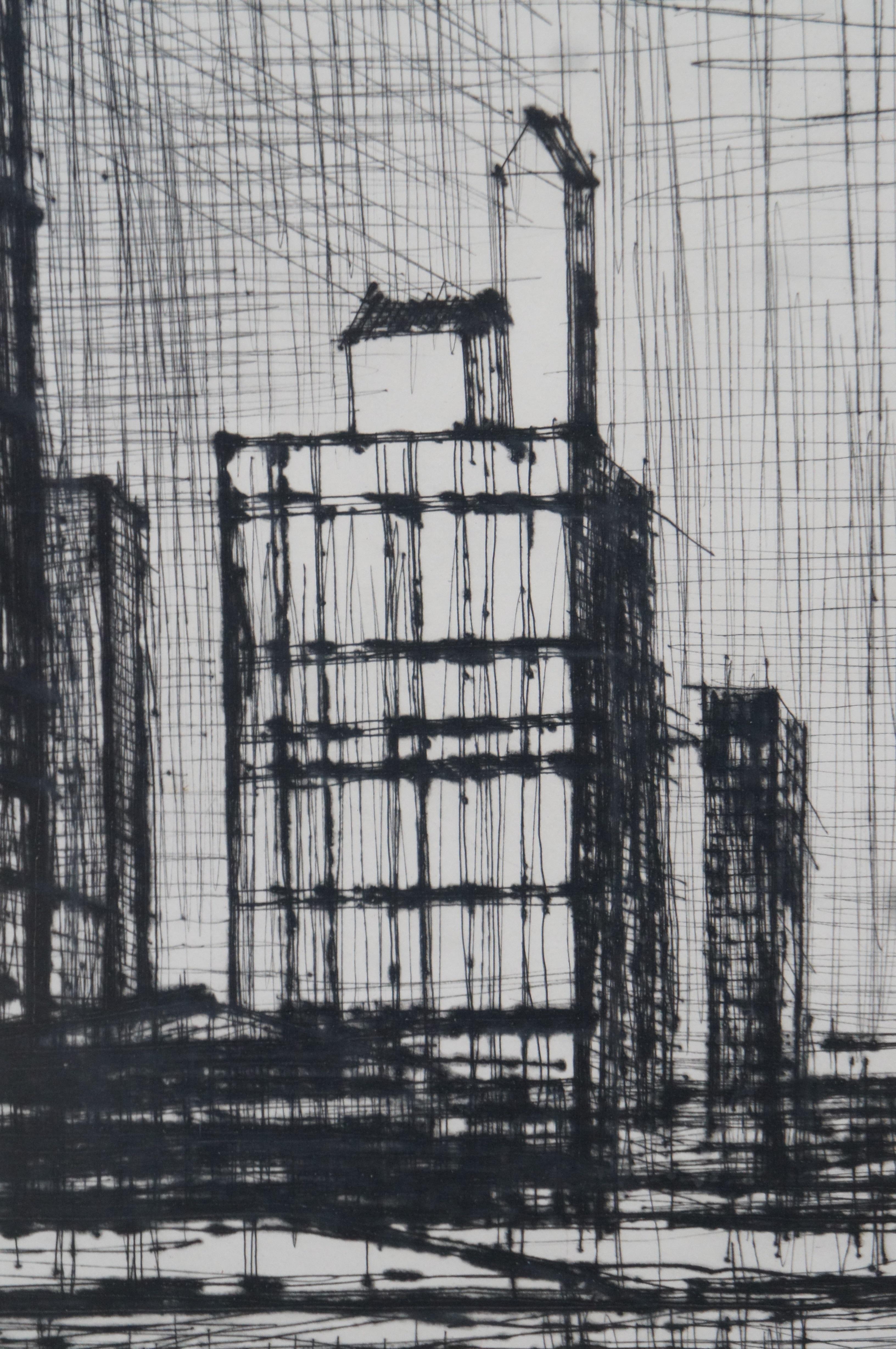 Bernard Buffet United Nations Building New York Cityscape Drypoint Etching  For Sale 4