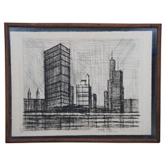 Bernard Buffet United Nations Building New York Cityscape Drypoint Etching 