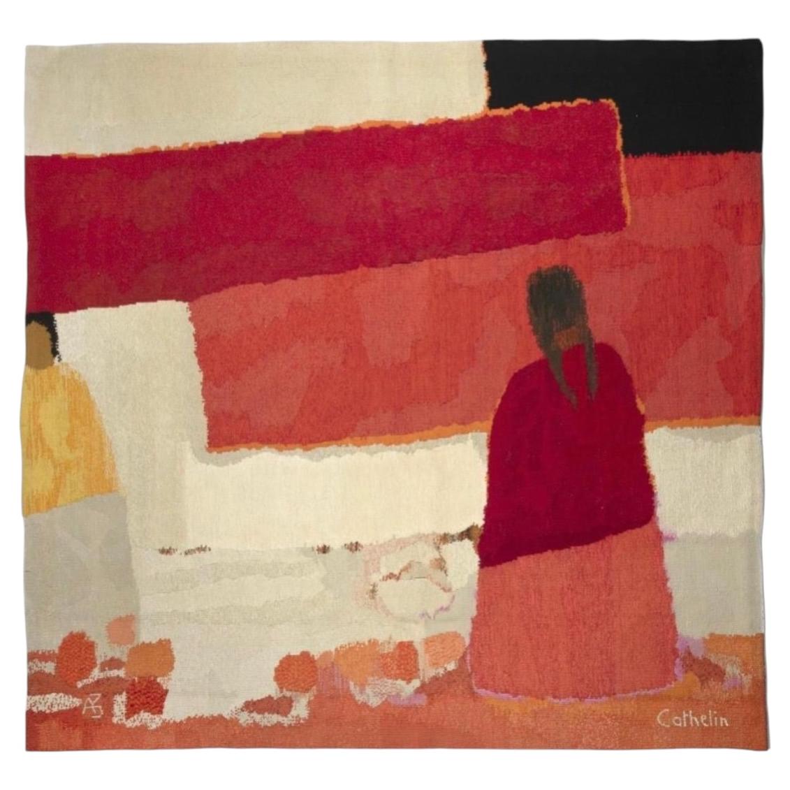 Bernard Cathelin - "Les Deux Indiennes" French Wool Tapestry