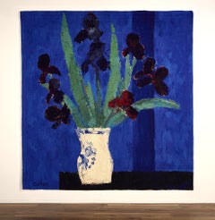 Bernard Cathelin, "Les Iris au fond bleu" Original Hand-woven Tapestry