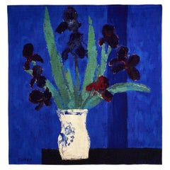 Bernard Cathelin, "Les Iris au fond bleu" Original Hand-woven Tapestry