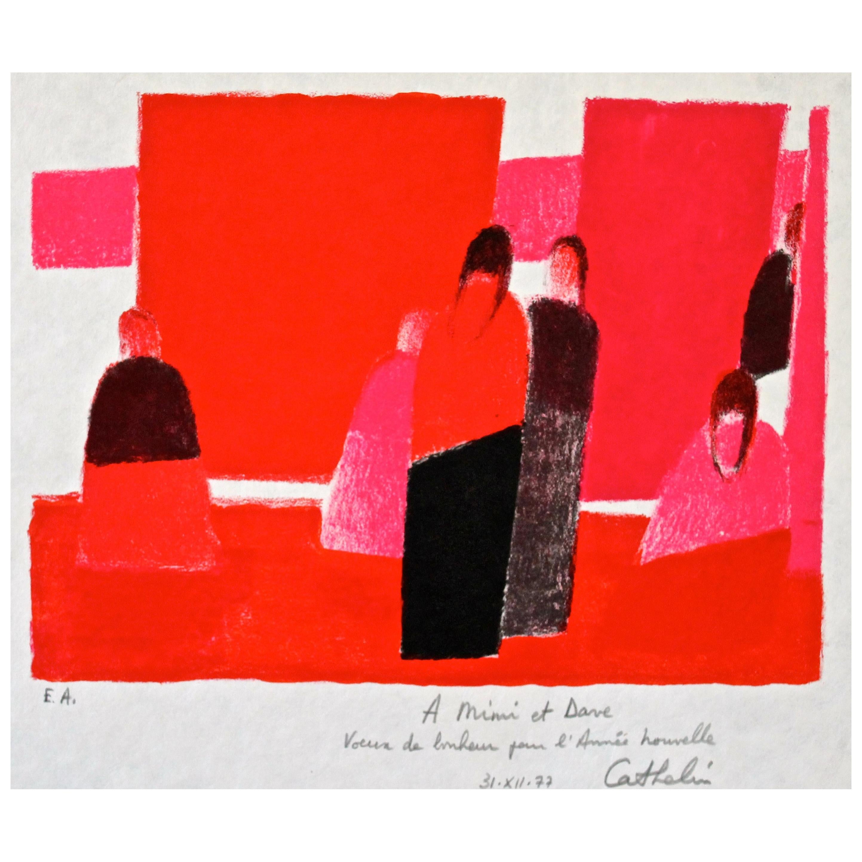 Bernard Cathelin 'Multiple Silhouettes' Original Lithograph