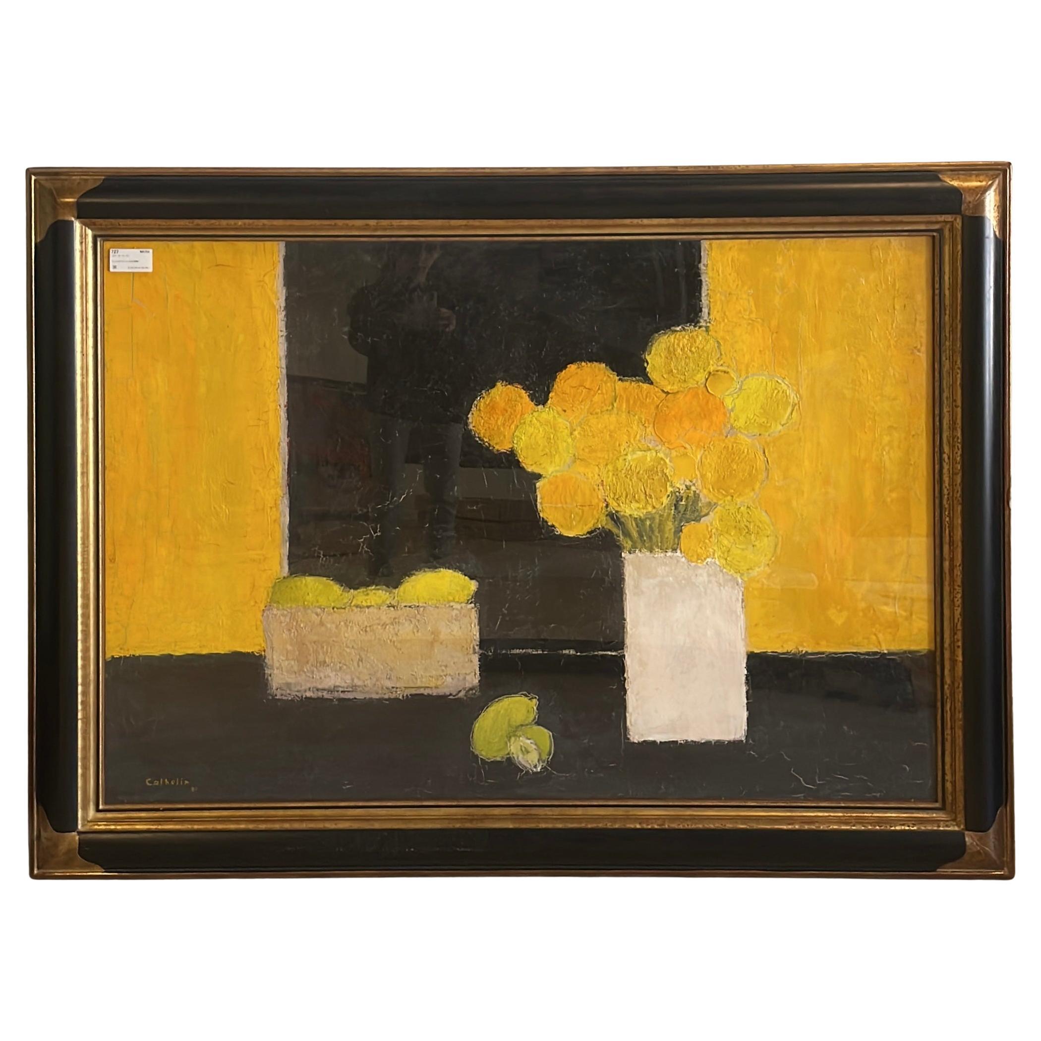 Bernard Cathelin, "Nature Morte Jaune Et Noire" 1987 - Pittura a olio in vendita