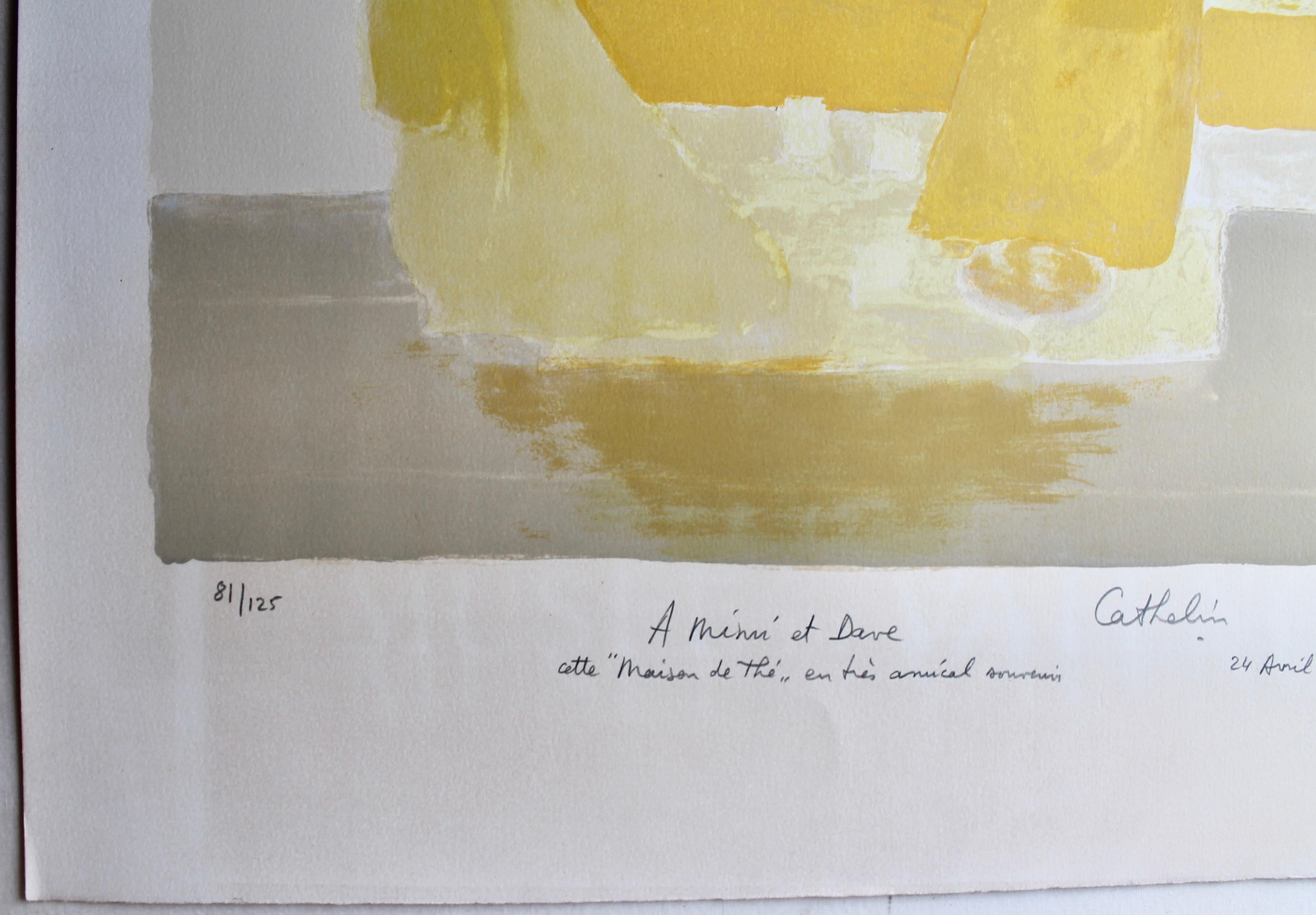 Mid-Century Modern Bernard Cathelin Original 1976 Lithograph Annotated to his dealer David Findley