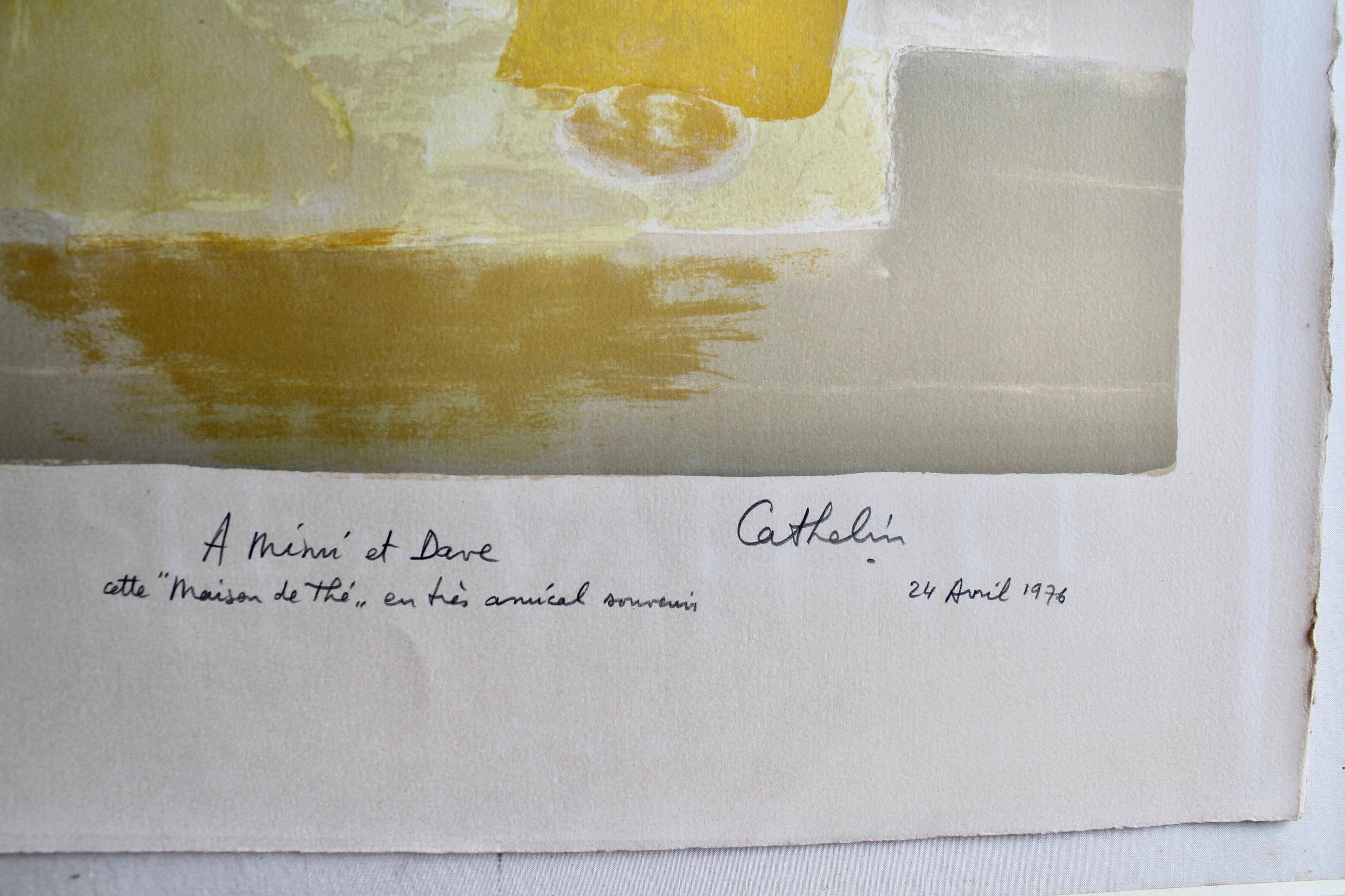 French Bernard Cathelin Original 1976 Lithograph Annotated to his dealer David Findley