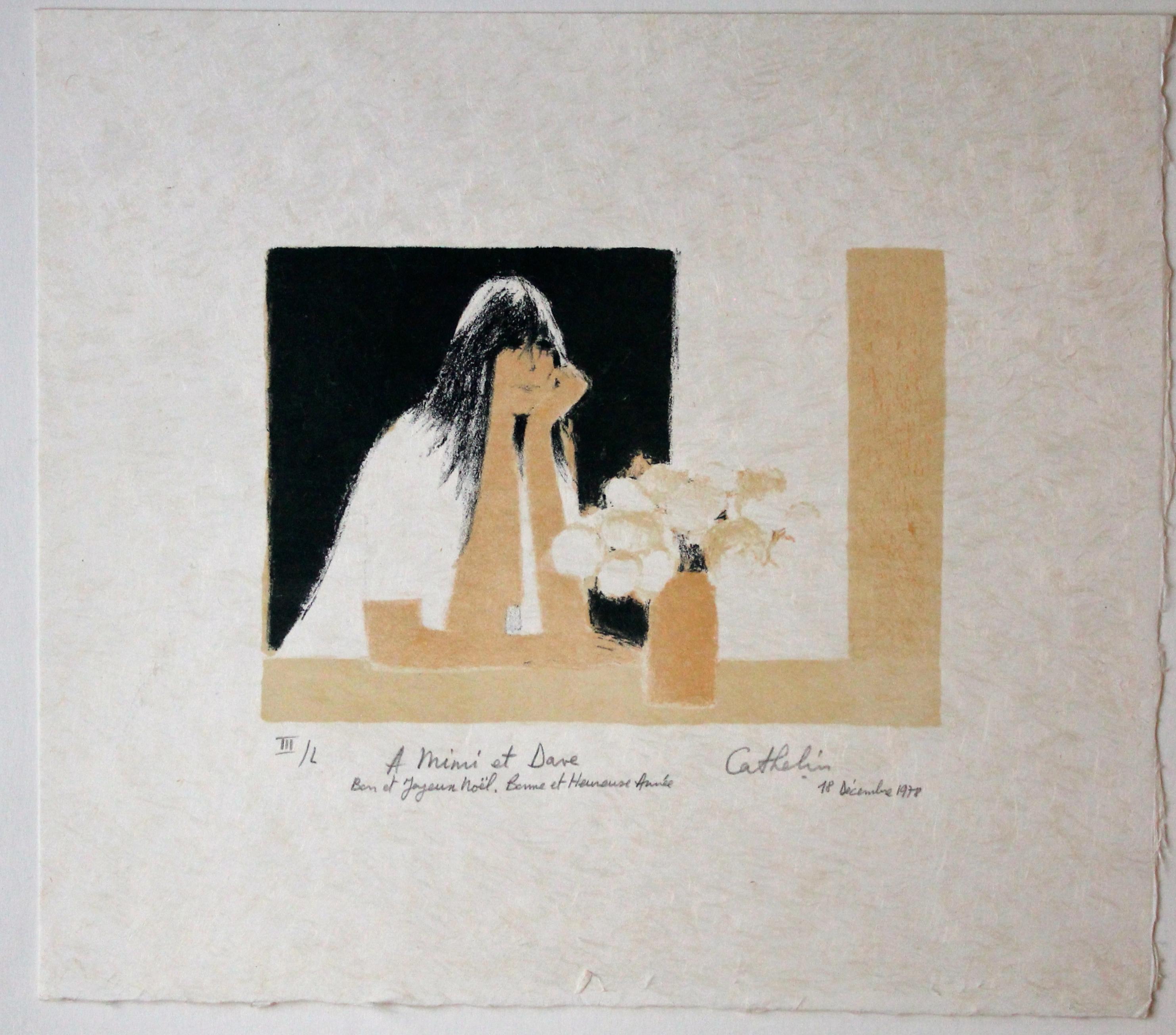 Beautiful decorative original print by the famous French painter Bernard Cathelin (1919-2004). Printed in 1978 in an edition of 125-oue print is an artist's proof E.A. especially annotated to the artists American dealer David Finlay. Paper size: 14