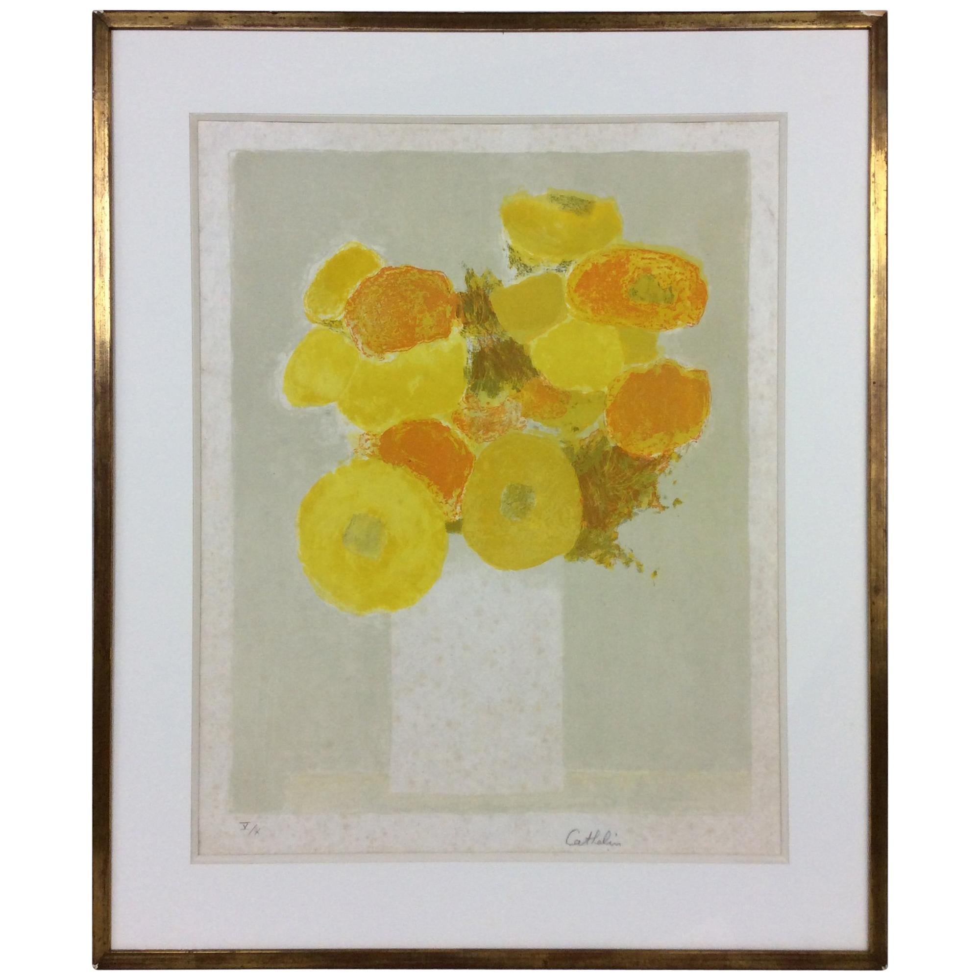 Bernard Cathelin Original Yellow Flowers Limited Edition V/X Signed Lithograph