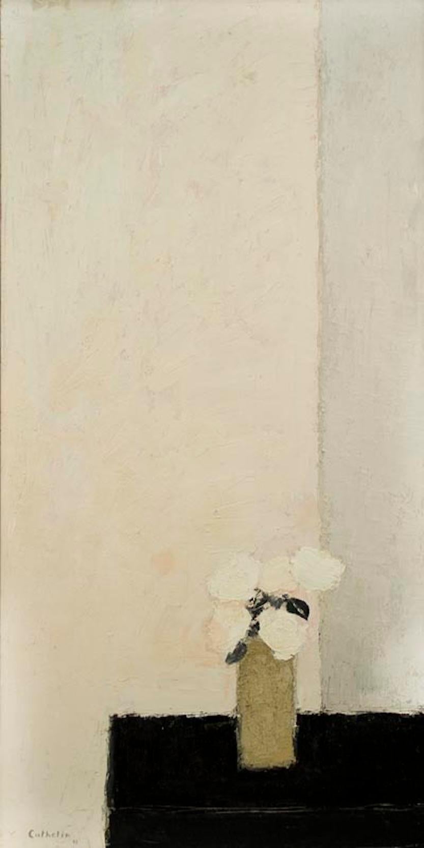 Bernard Cathelin Still-Life Painting - Tokonona Rose Et Gris Aux Roses Blanches, Still Life, Painting 