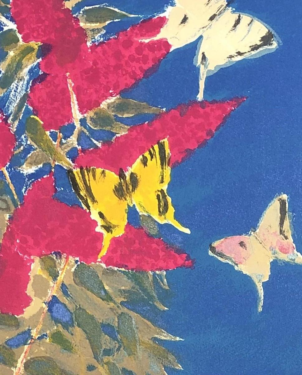 Butterflies and Flowers - Original lithograph handsigned - 100 copies - Print by Bernard Cathelin