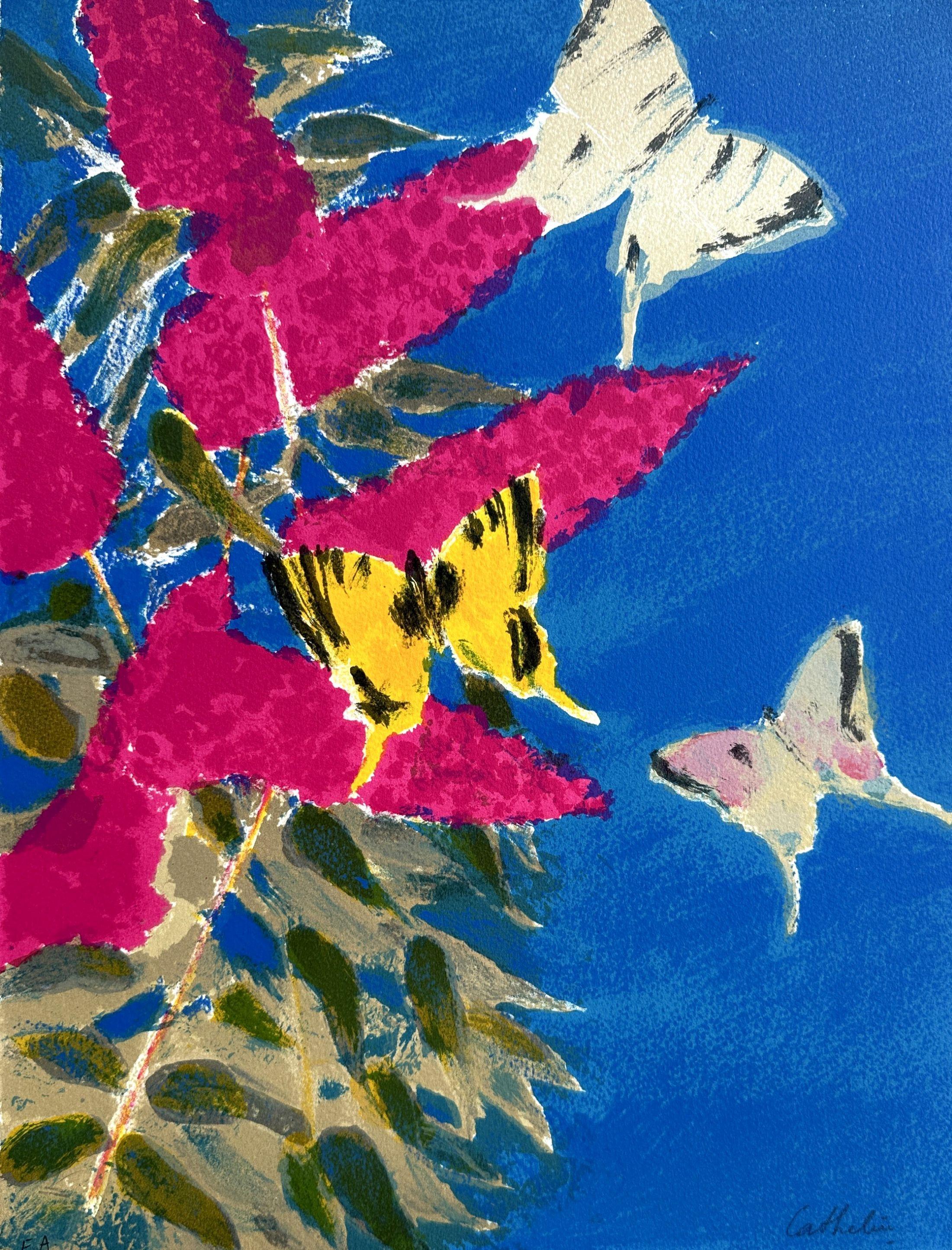 Bernard Cathelin Still-Life Print – Schmetterlinge und Blumen – Originallithographie, handsigniert, 100 Exemplare