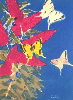 Butterflies et fleurs - Lithographie originale signée à la main - 100 exemplaires