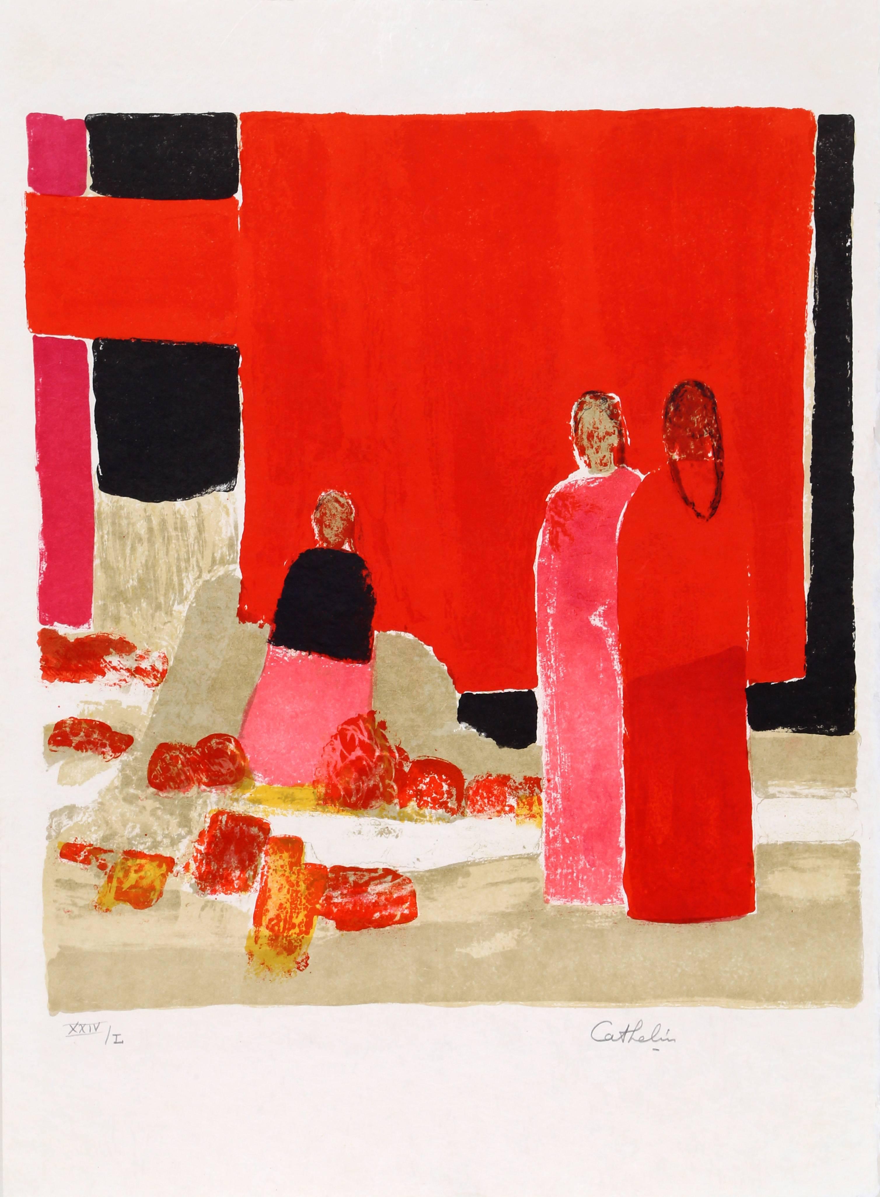 Artista: Bernard Cathelin, francese (1919 - 2004)
Titolo: Les Mexicaines
Anno: circa 1975
Medio: Litografia su carta Japon, firmata e numerata a matita
Edizione: 24/50
Dimensioni dell'immagine: 21,5 x 19,5 pollici
Dimensioni: 29 x 21 pollici (73,66