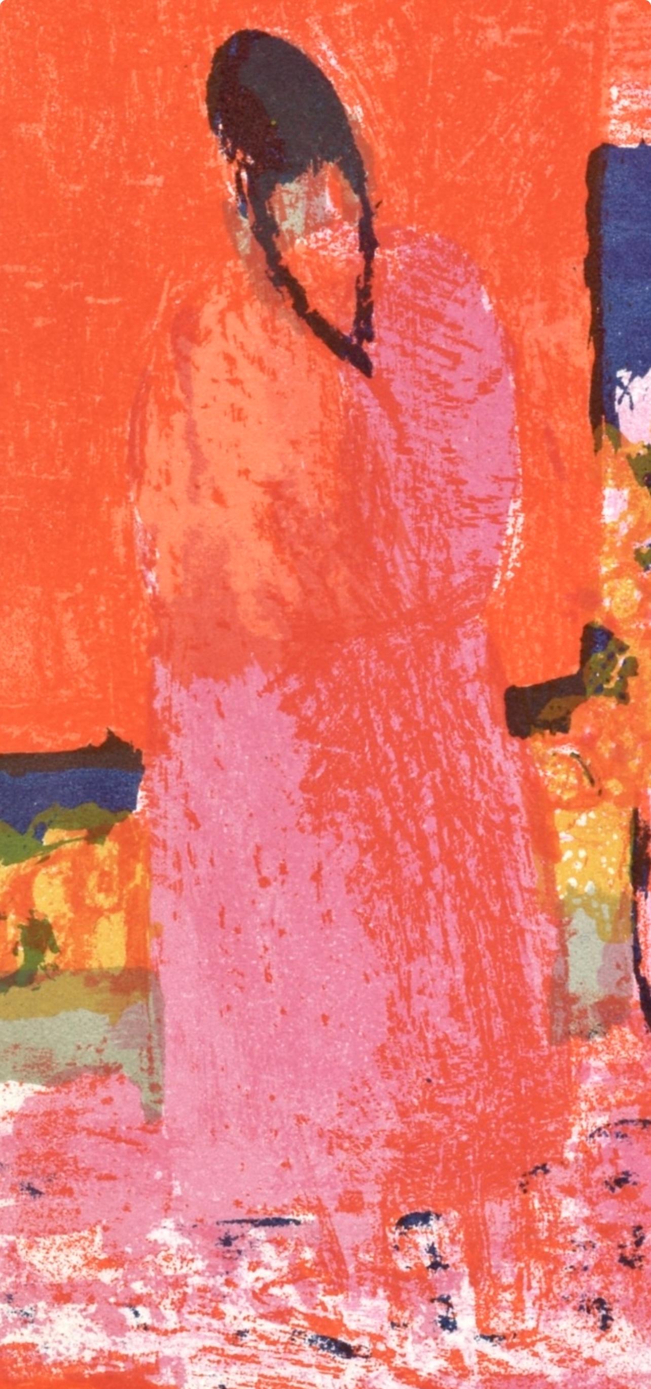 Mexique, Prints from the Mourlot Press - Orange Abstract Print by Bernard Cathelin