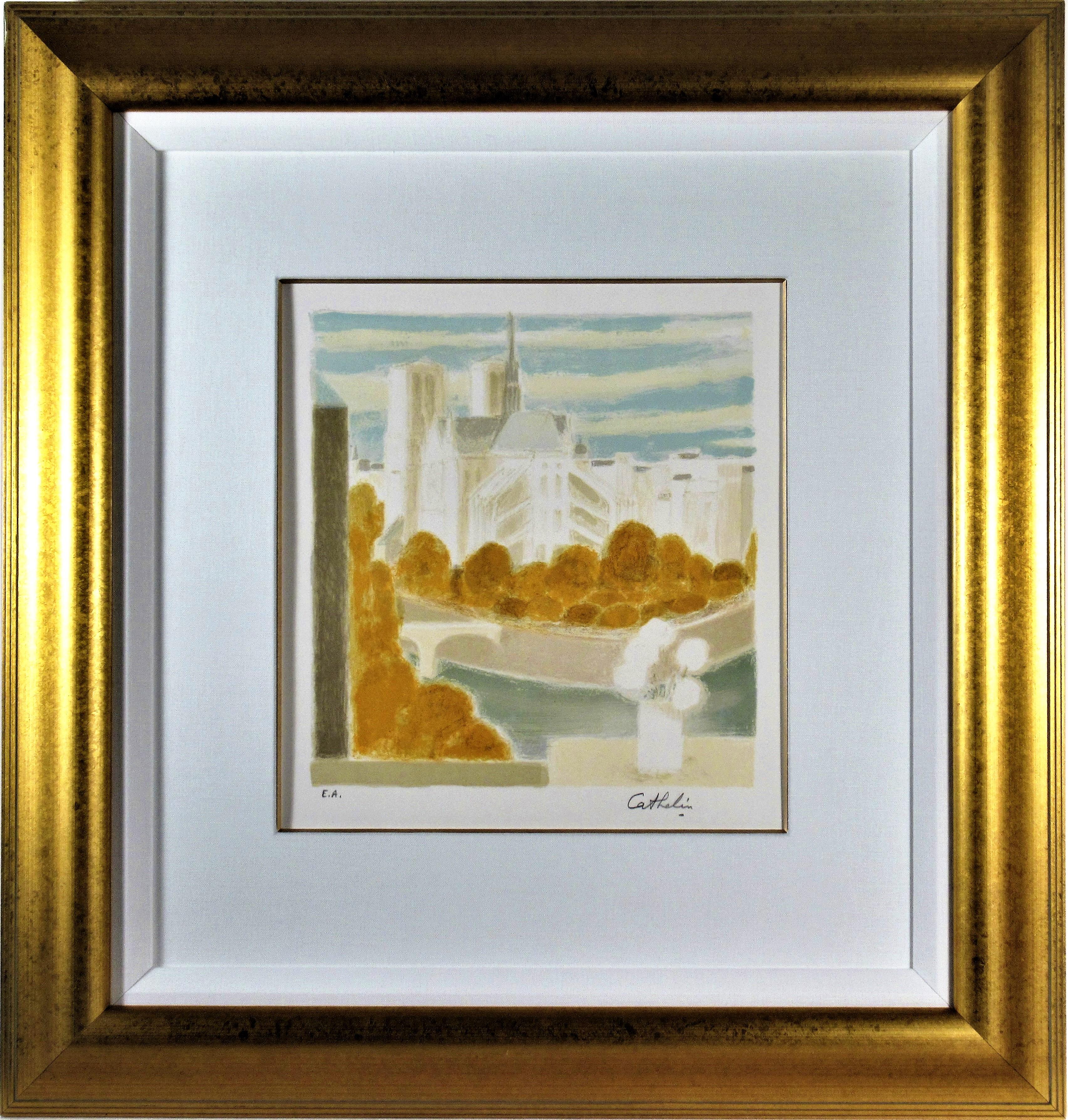 Bernard Cathelin Figurative Print - Notre Dame de Paris, View from the Artist's Studio