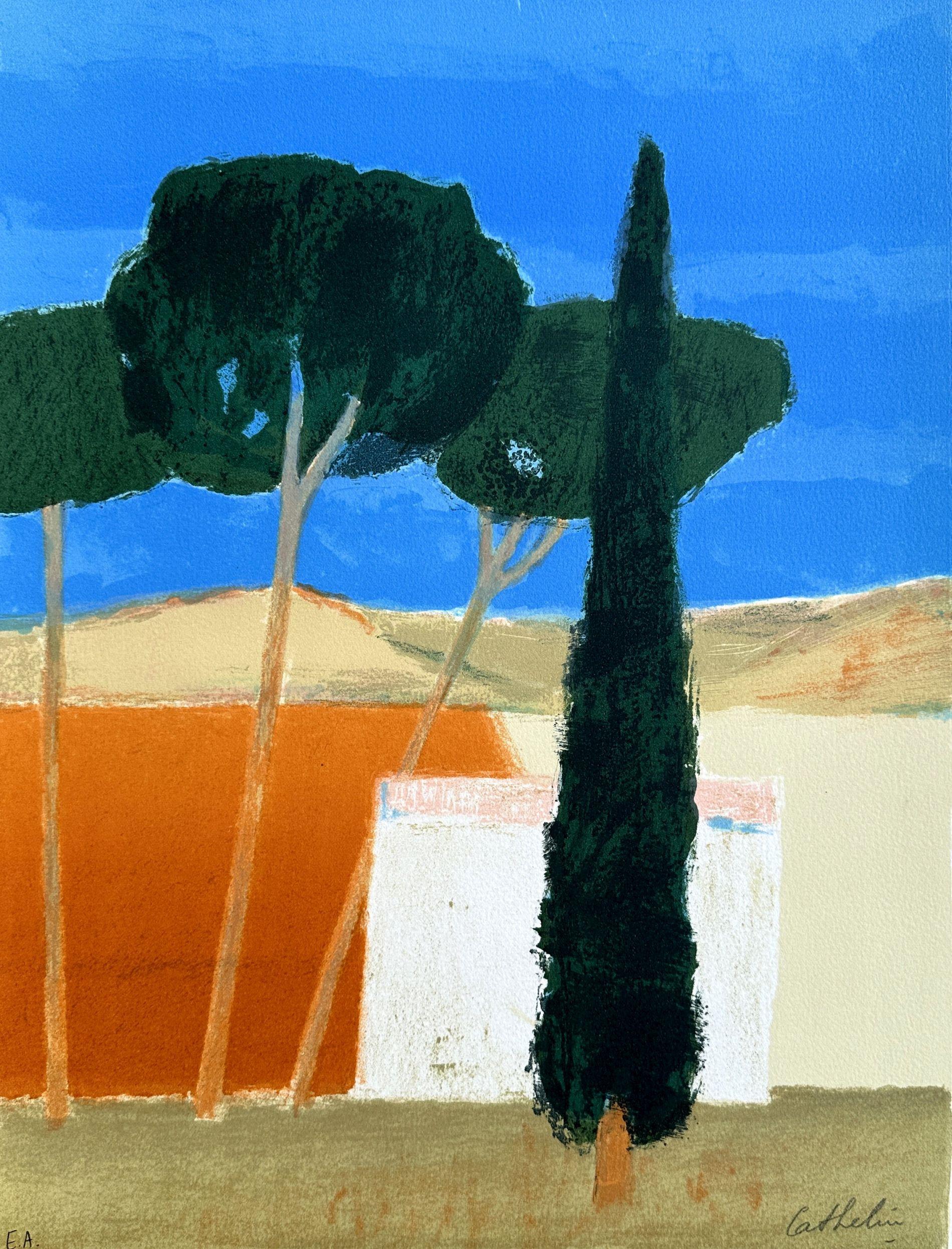 Still-Life Print de Bernard Cathelin - Árboles en Provenza - Litografía original firmada a mano - 100 ejemplares