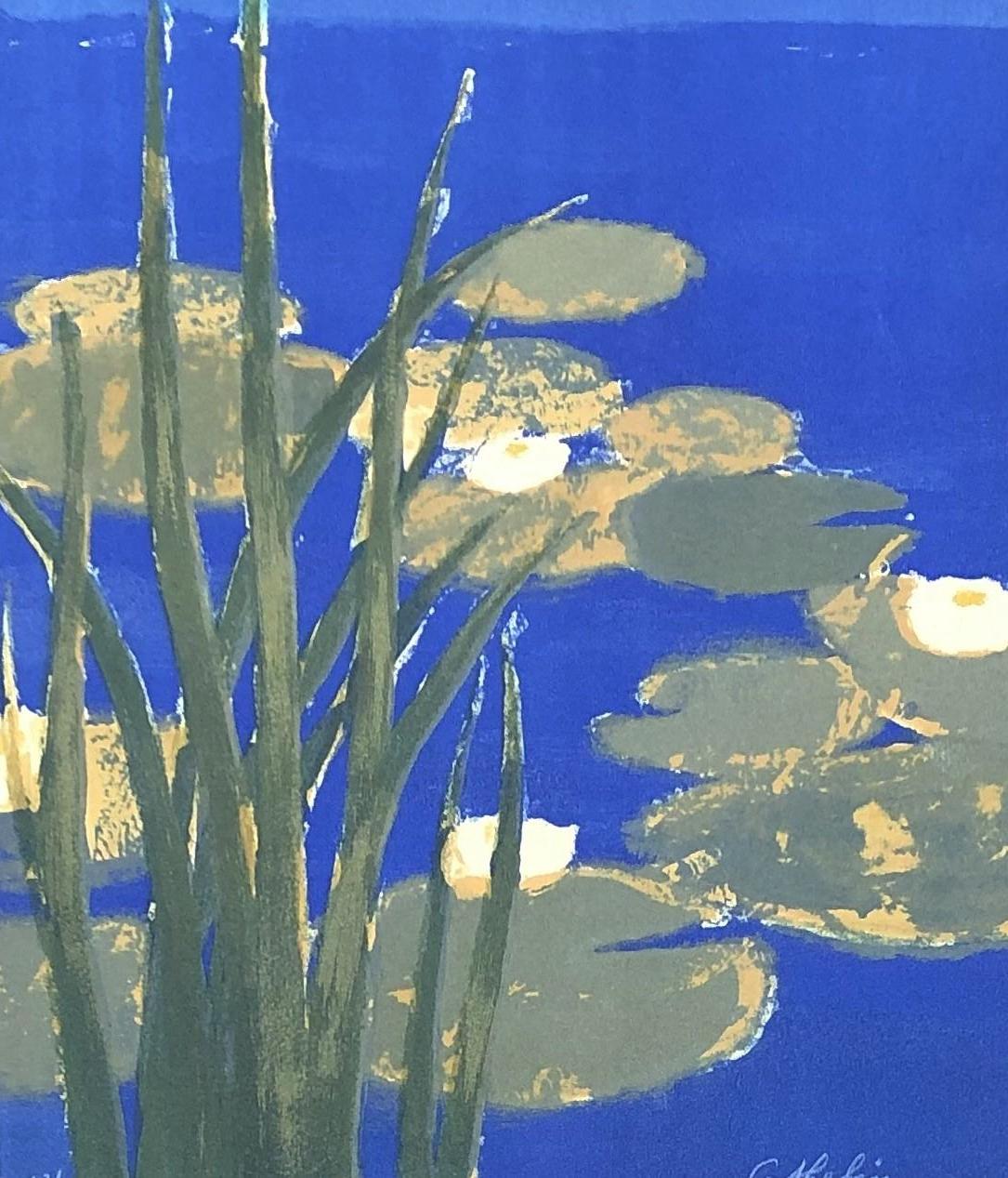 Water Lilies - Original lithograph handsigned - 100 copies - Print by Bernard Cathelin