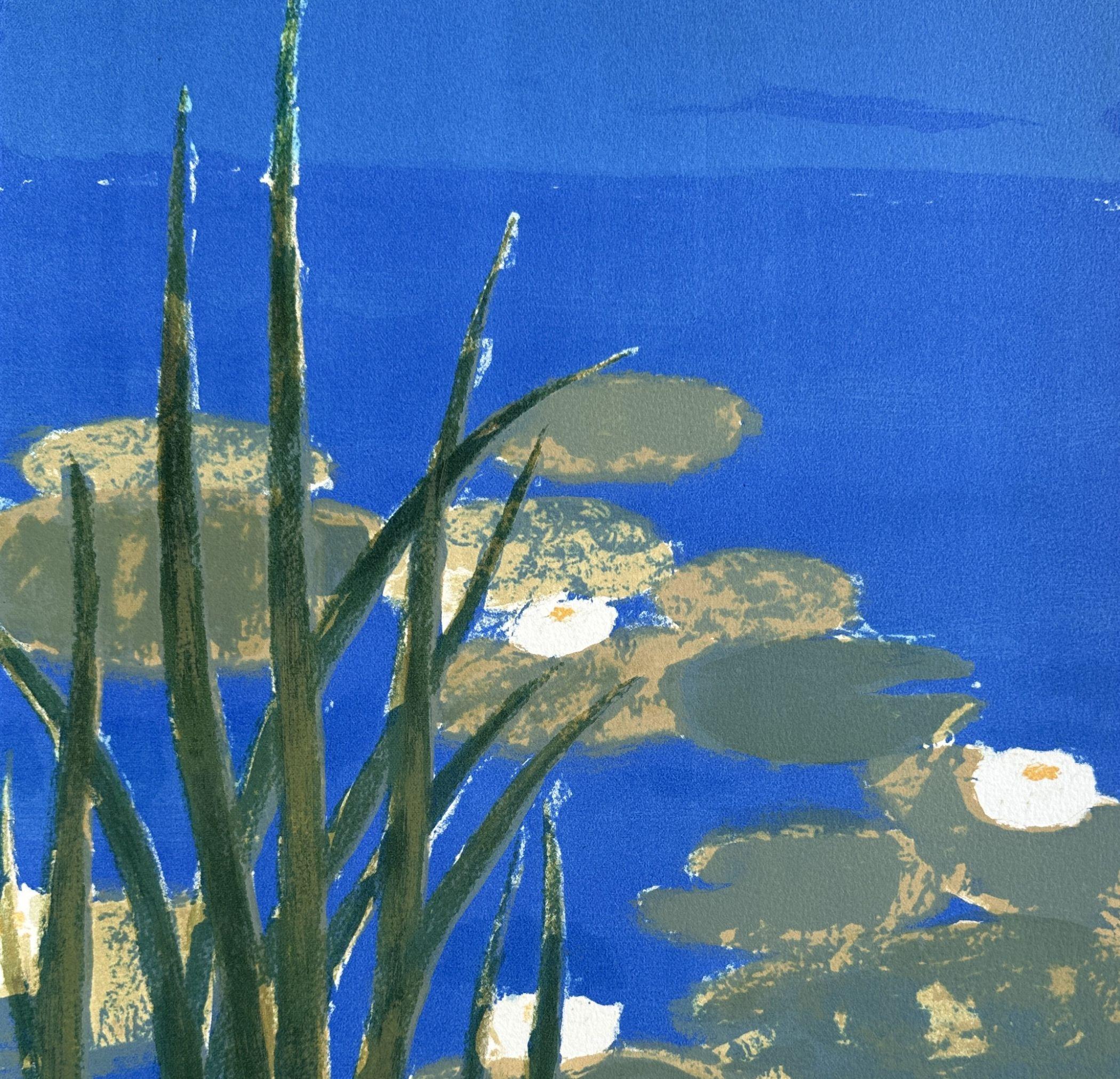 Aquarell-Wasserlilien – Originallithographie, handsigniert – 100 Exemplare (Moderne), Print, von Bernard Cathelin