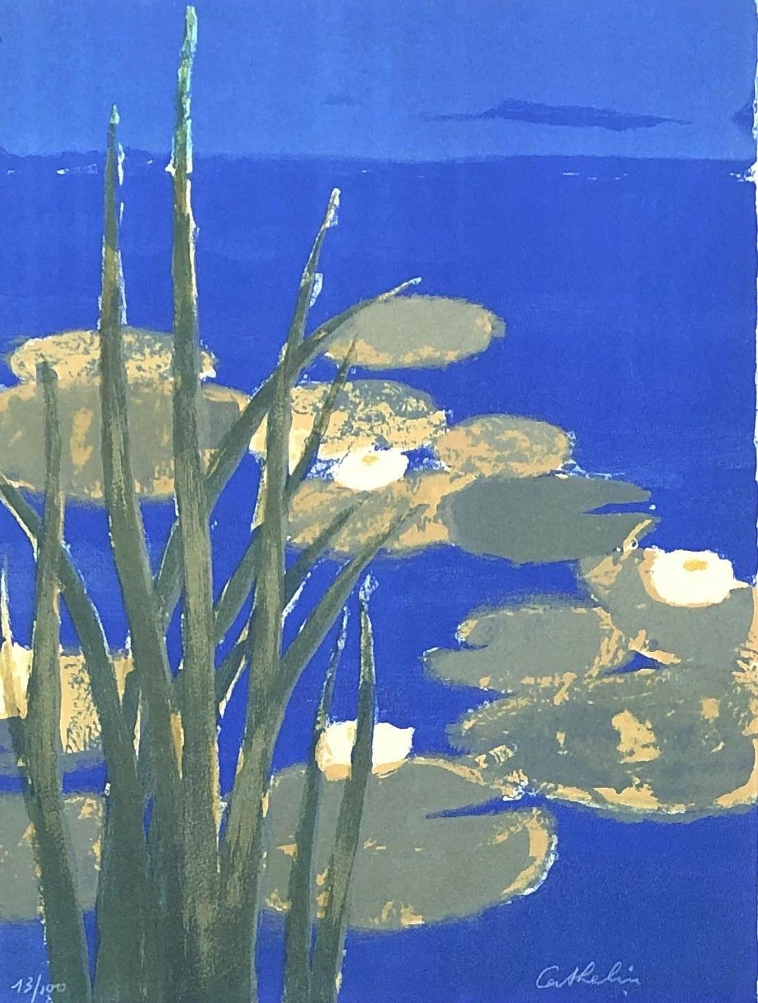 Bernard Cathelin Still-Life Print - Water Lilies - Original lithograph handsigned - 100 copies