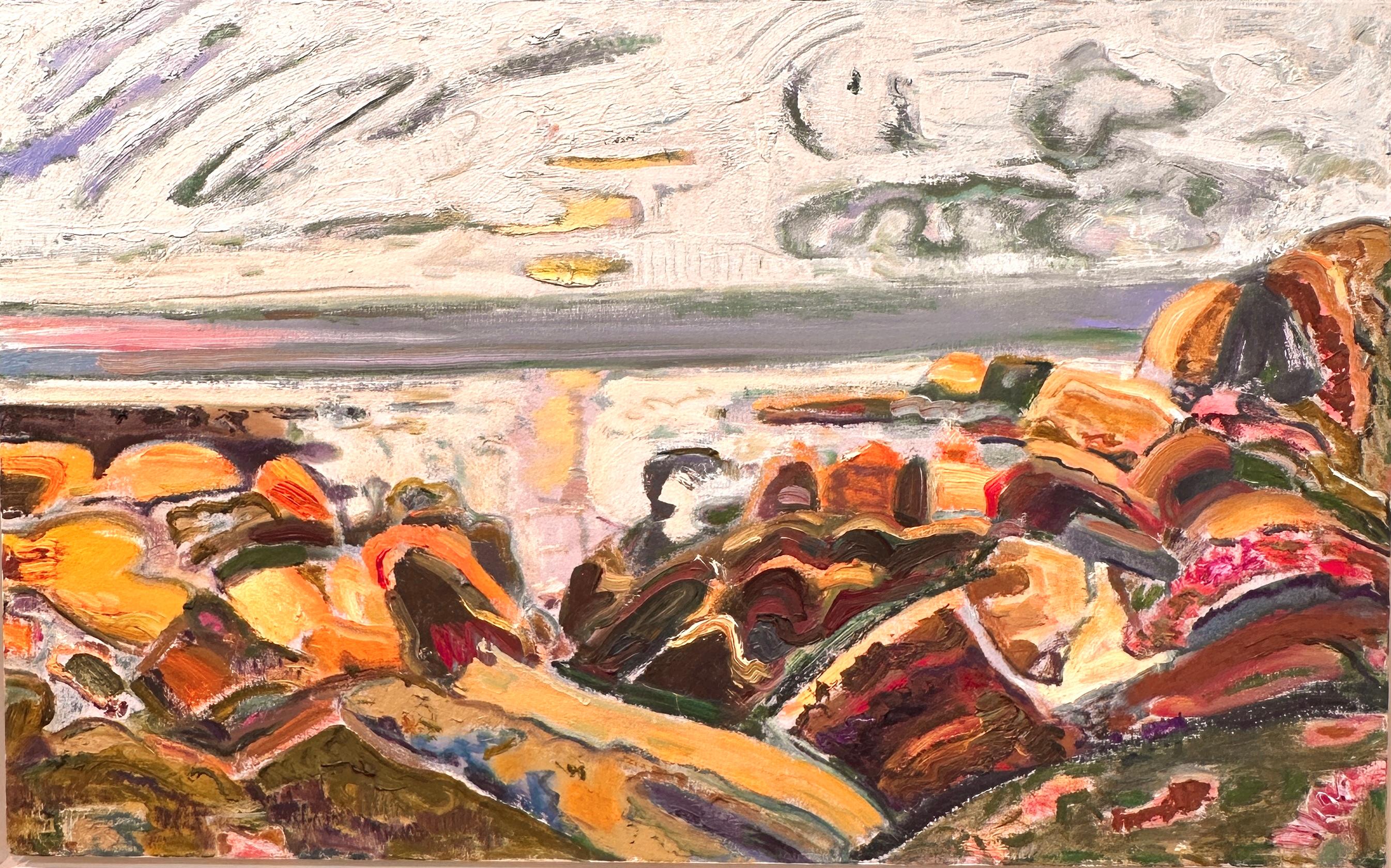 Bernard Chaet Abstract Painting - "Broken Sky" - Boston Expressionist Abstract Seascape. Gloucester Rocks & Ocean