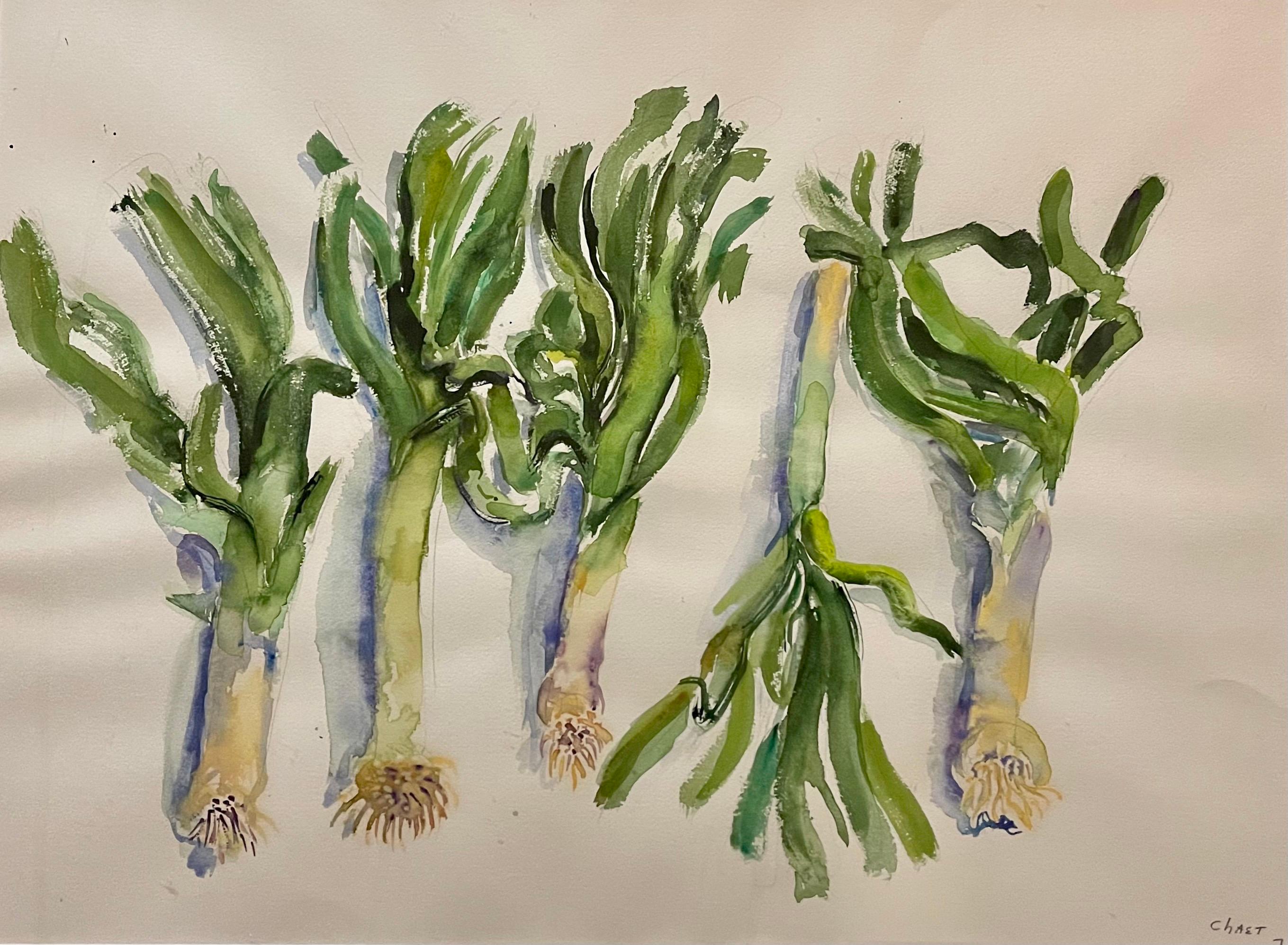 Large American Modernist Watercolor Painting Leeks Bernard Chaet Expressionist For Sale 3