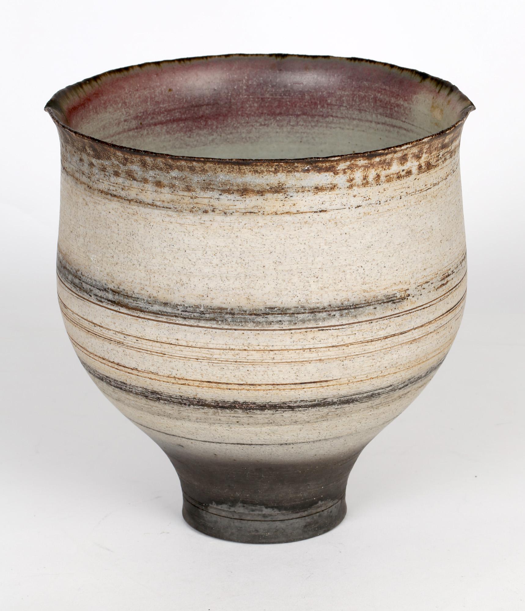Bernard Charles Large Oatmeal Linear Design Studio Pottery Vase 3