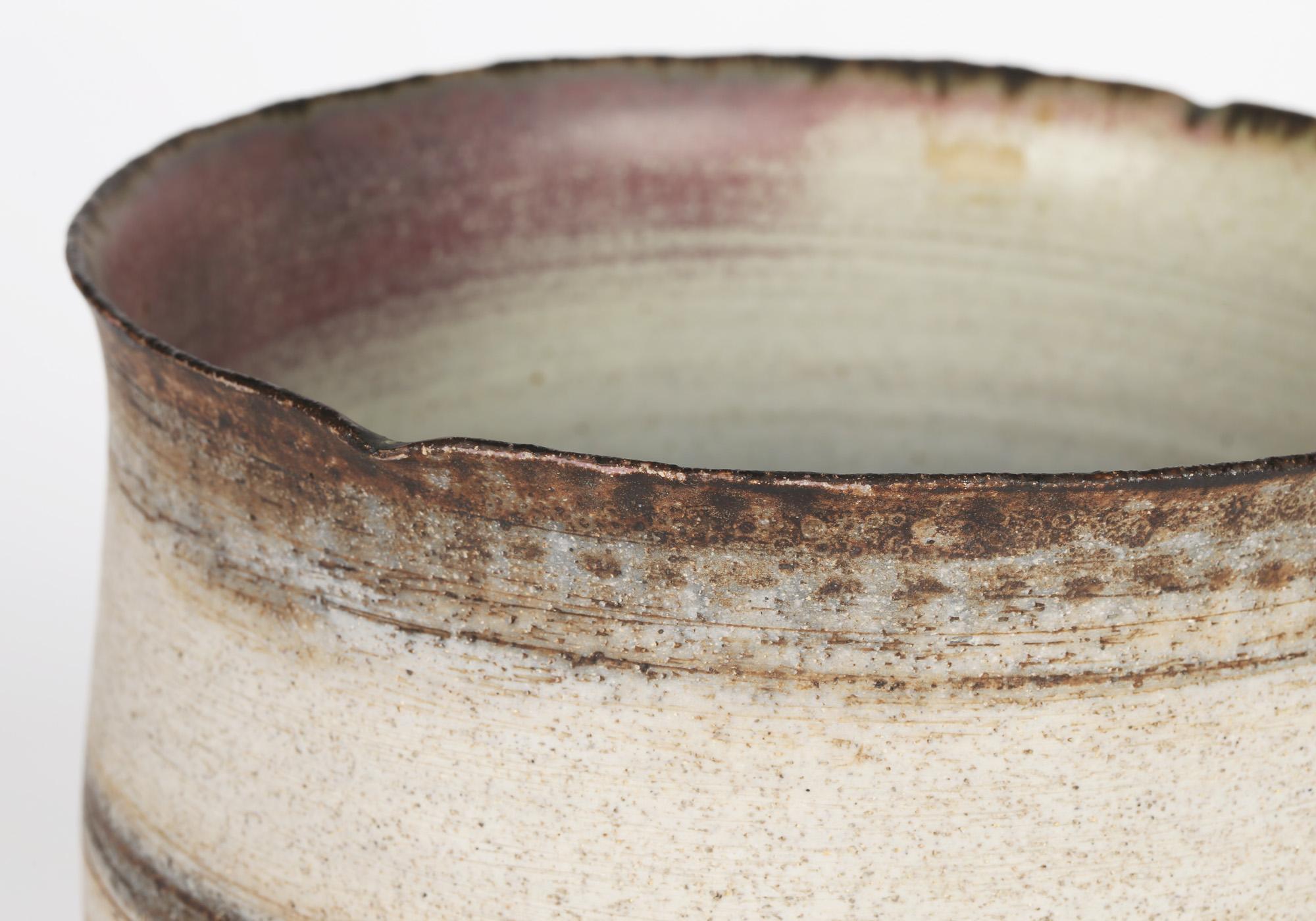 Bernard Charles Large Oatmeal Linear Design Studio Pottery Vase 5