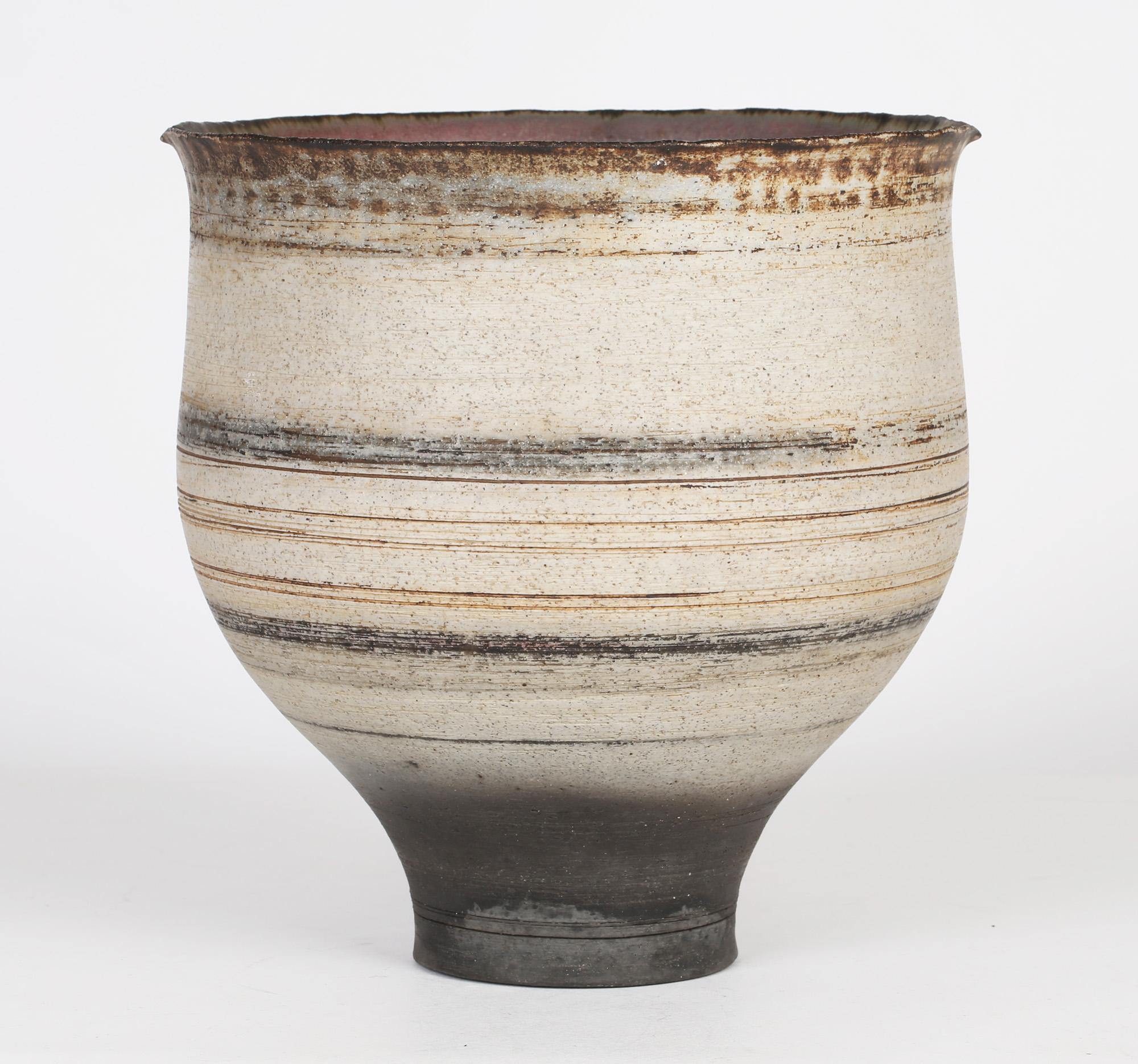 Modern Bernard Charles Large Oatmeal Linear Design Studio Pottery Vase