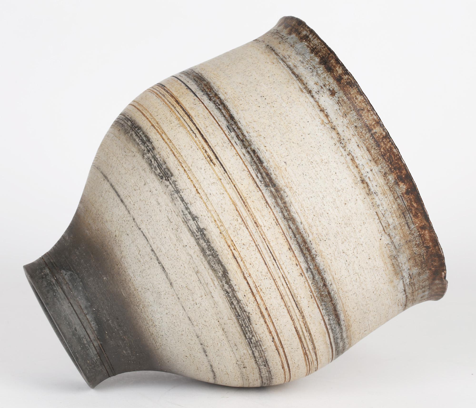 Hand-Crafted Bernard Charles Large Oatmeal Linear Design Studio Pottery Vase