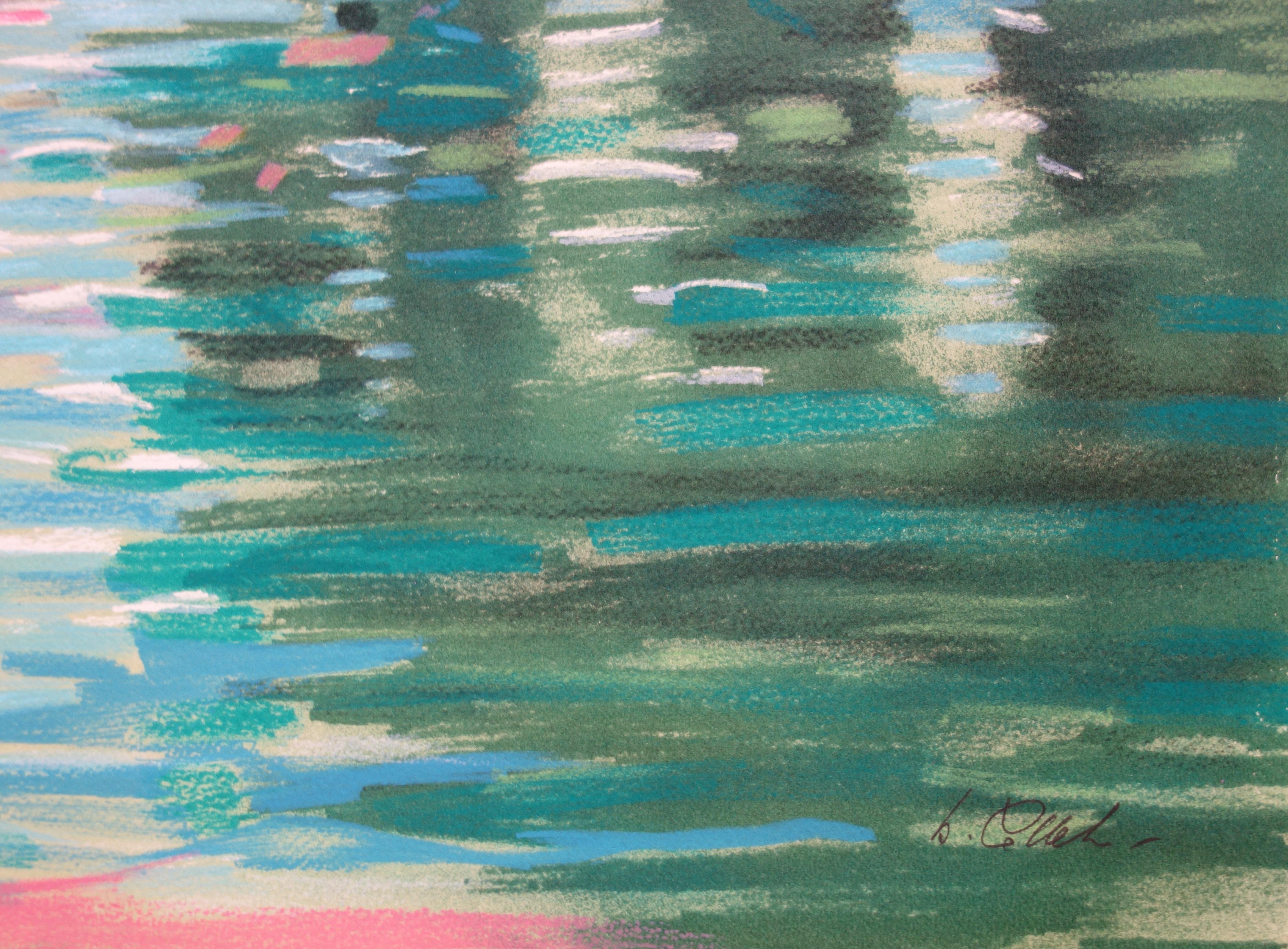 Ufer der Marne, Frankreich - Original handsignierte Lithographie – Print von Bernard Collet