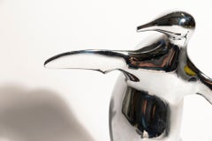 Bernard Conforti, Penguin Sculpture, Chromed Metal, Signed, circa 2010