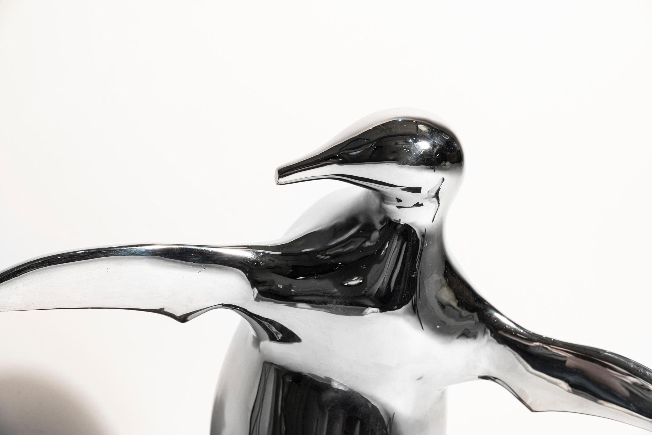 Mid-Century Modern Bernard Conforti, Penguin Sculpture, Chromed Metal, Signed, circa 2010