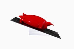 Bernard Conforti, Penguin Sculpture, Unique Piece, Red Resin, Signed, circa 2010