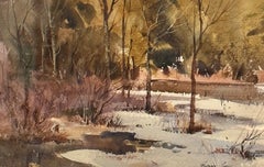 "High Water", Landscape, Watercolor, Winter Snow Scene, Bernard Corey