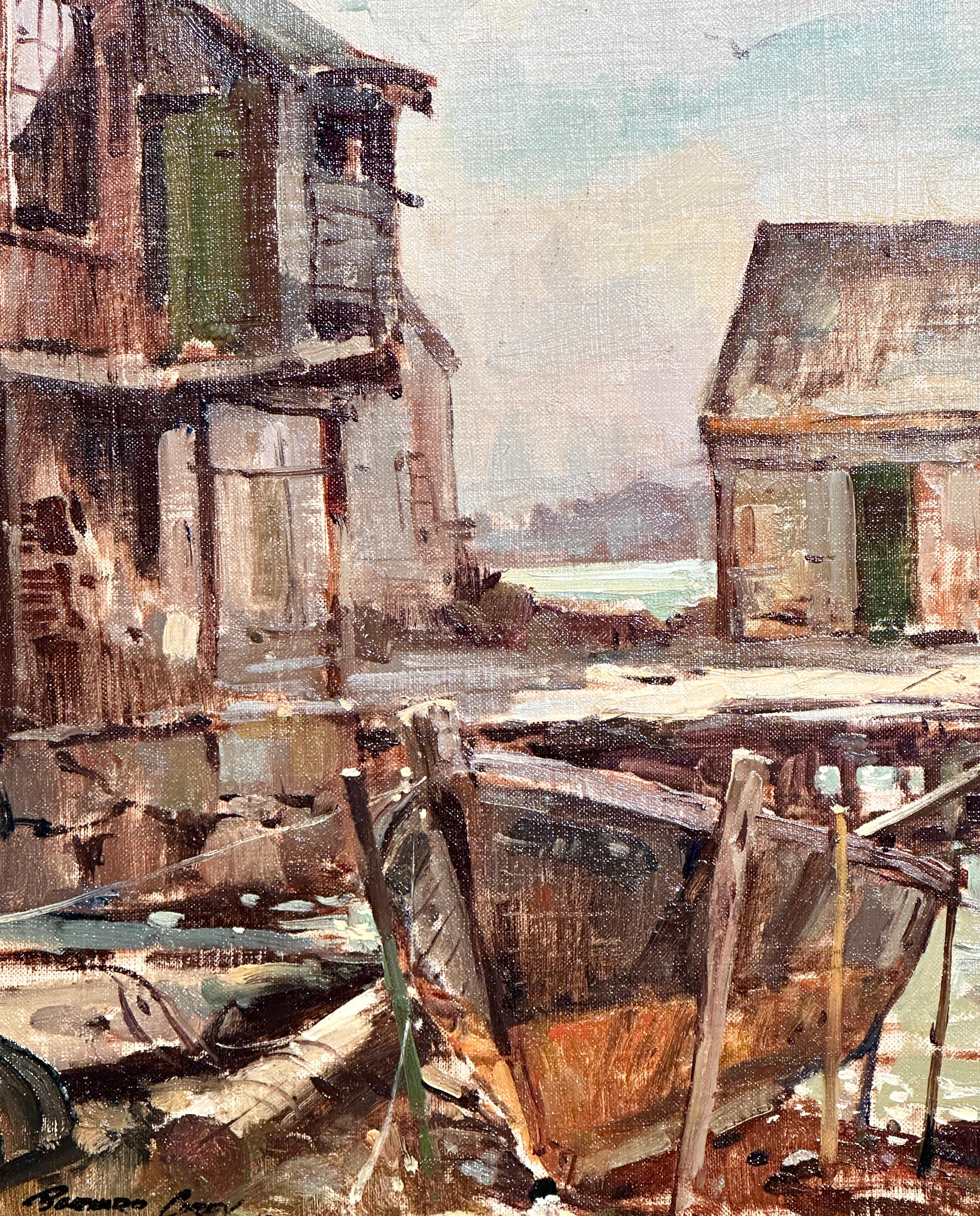Harbor Dock-Szene mit Boot von Bernard Corey aus Neuengland im Angebot 2
