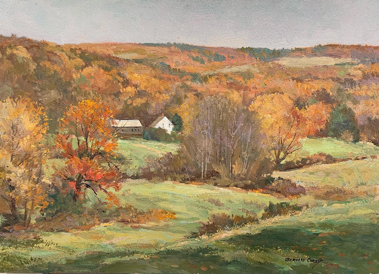Bernard Corey était un artiste renommé de Grafton, dans le Massachusetts, connu pour ses peintures et gravures capturant la beauté de la Nouvelle-Angleterre. Ses œuvres témoignent d'une maîtrise de la lumière, de la couleur et de la composition,