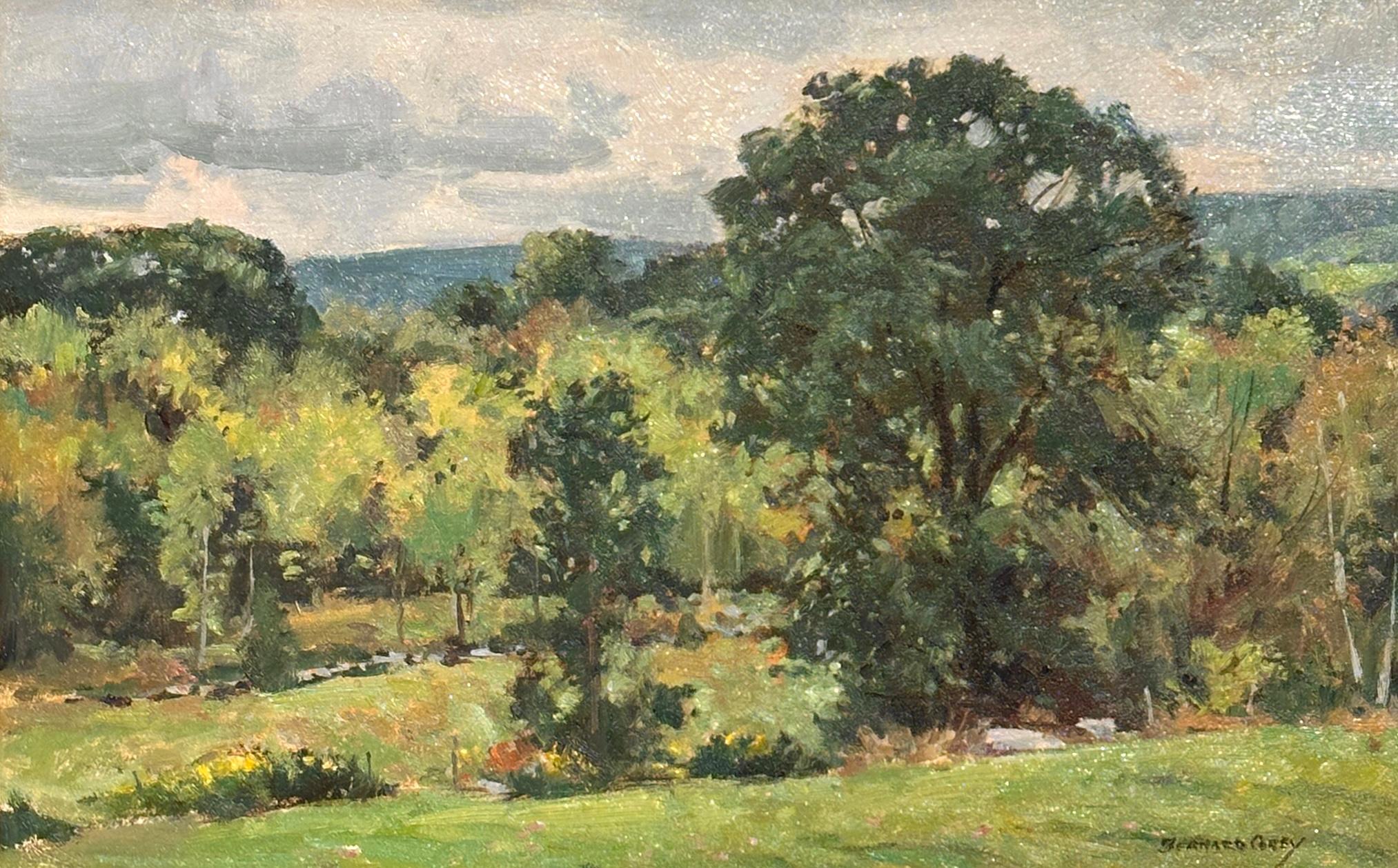Dimensioni del dipinto senza cornice: 9 "x14" 
Dimensioni del dipinto con cornice: 13 "x18"
Firmato in basso a destra

Un luminoso dipinto plein air di Bernard Corey, "Spring Has Sprung", cattura il morbido risveglio della primavera nella campagna