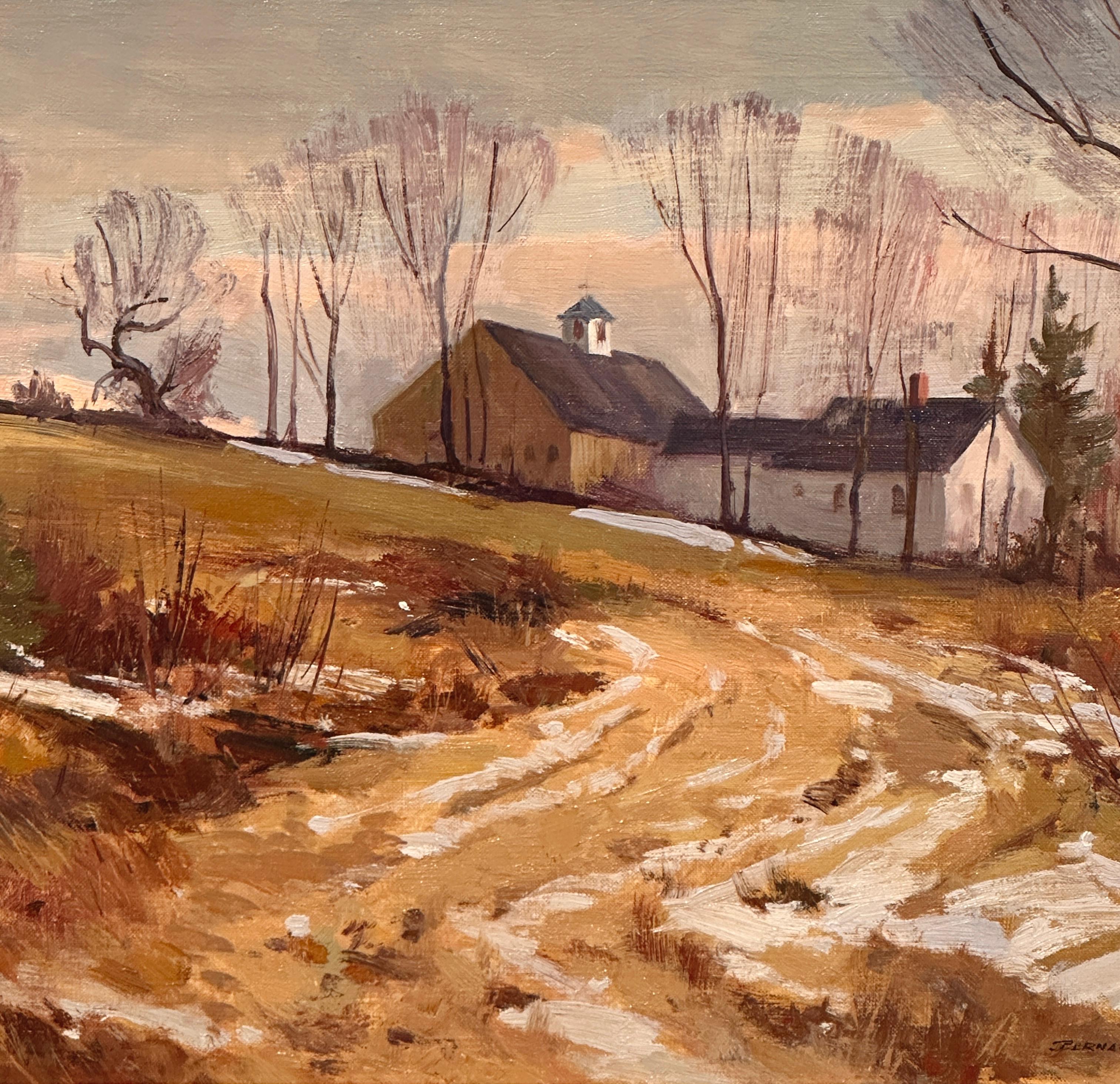« Winding Road to White Farm House », Scène de ferme en forme de neige, Maisons, Bernard Corey en vente 3