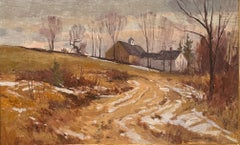 Vintage "Winding Road to White Farm House", Snow Scene, Houses, Bernard Corey