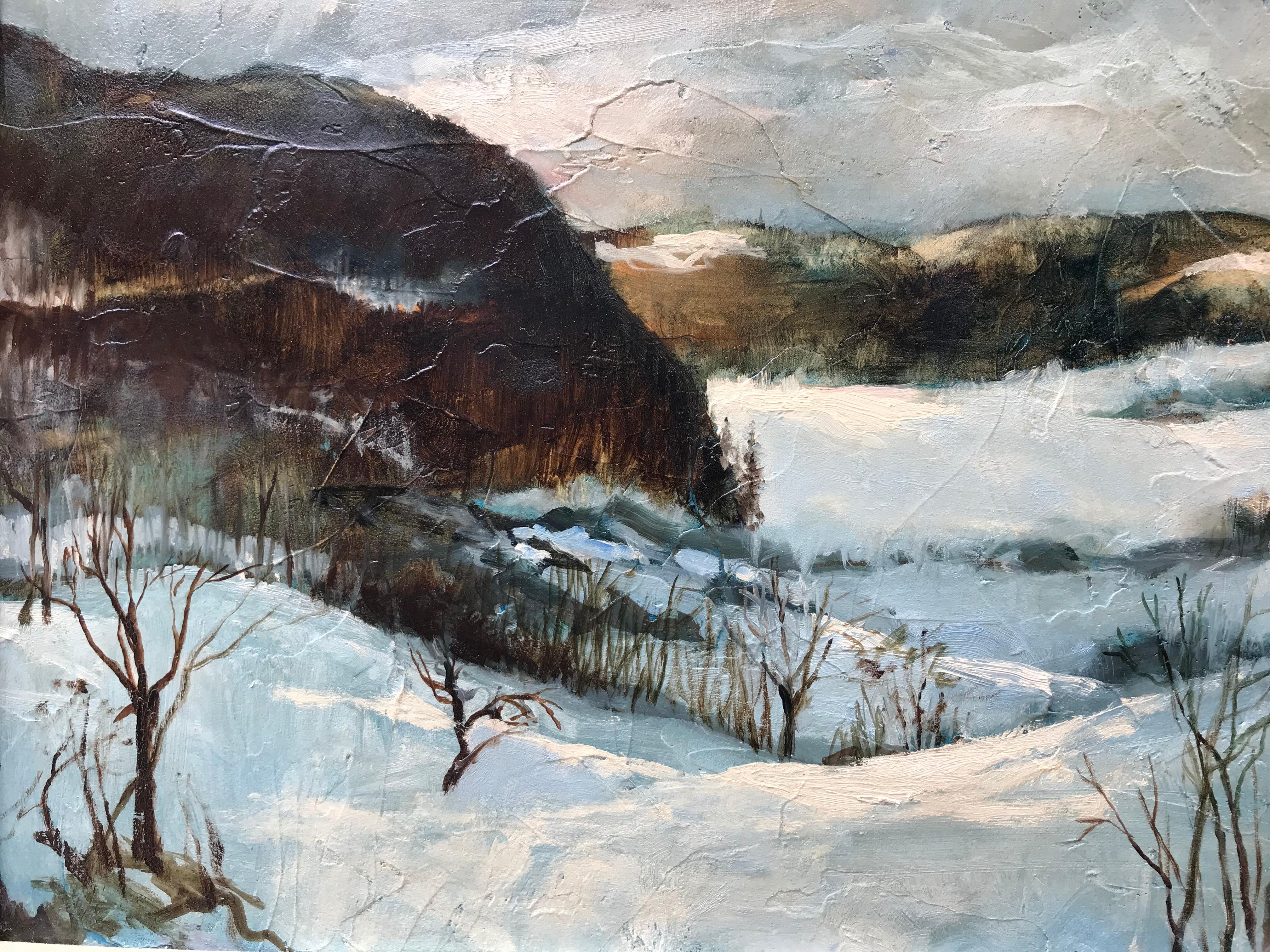 “Winter Twilight” - Gray Landscape Painting by Bernard Corey
