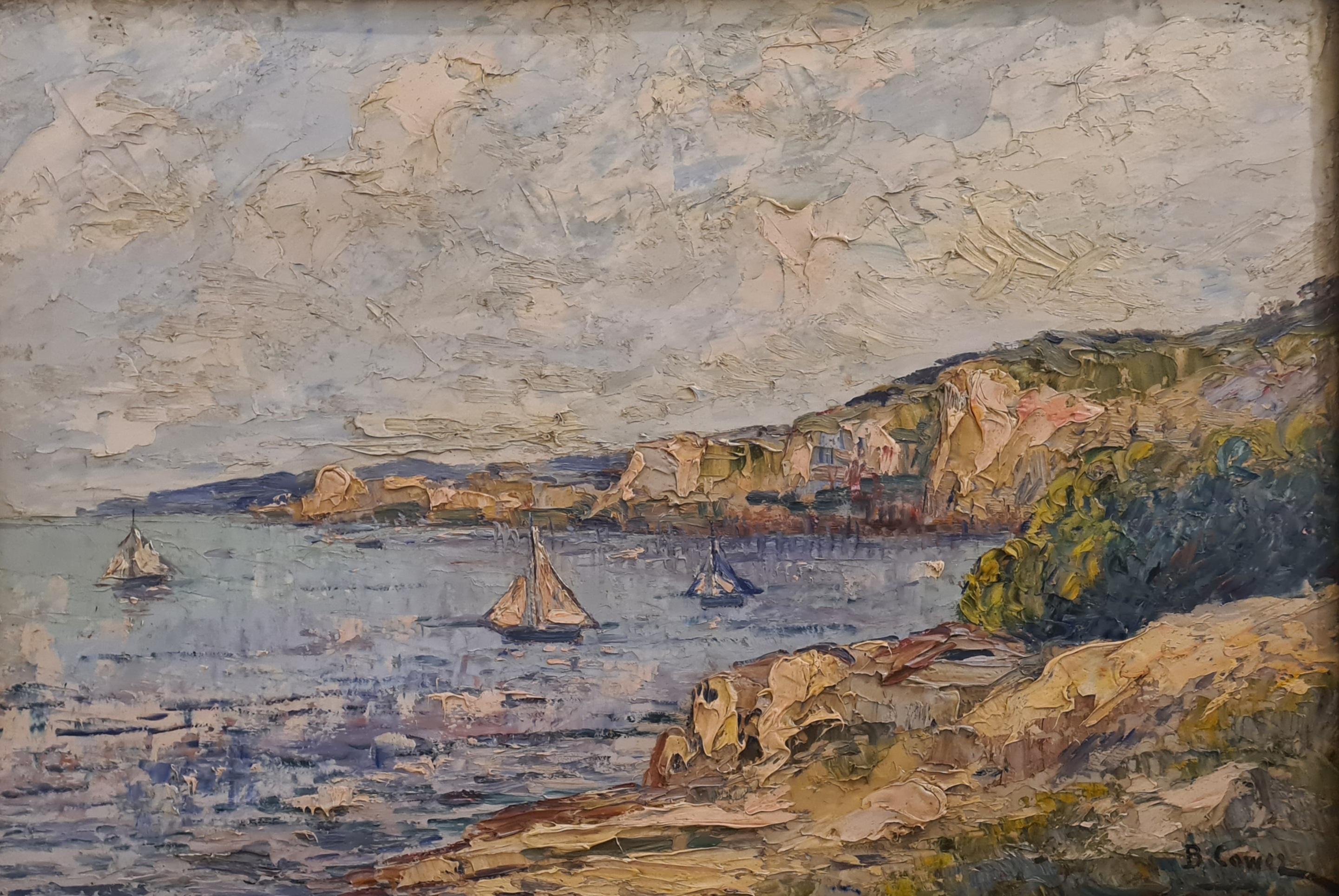 Morning in Cassis, sud de la France, grande peinture à l'huile post-impressionniste - Painting de Bernard Cowez