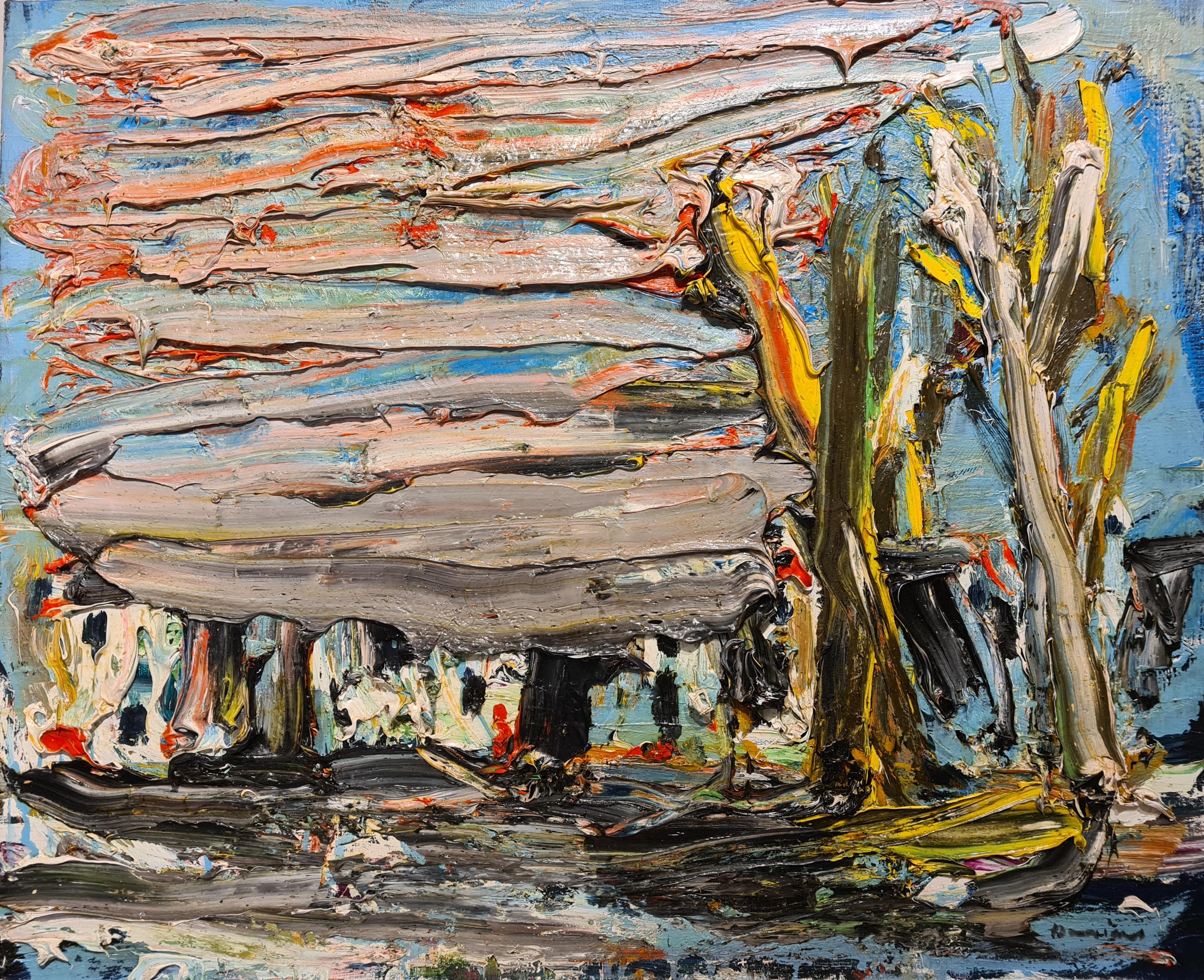 Bernard Damiano Abstract Painting - Peisaggio Nizza, Landscape of Nice, Impasto Oil on Canvas