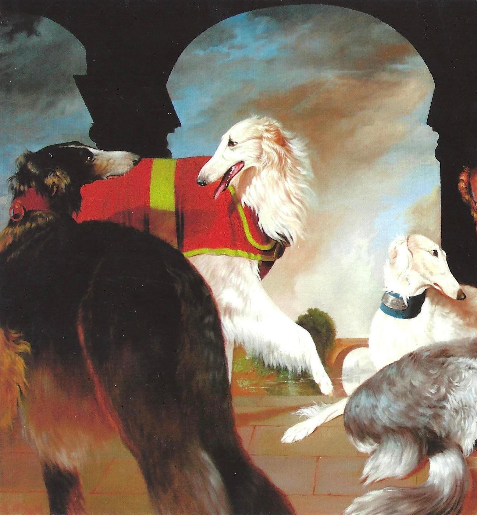 Grande giclée audacieuse et élégante de Borzois en rendez-vous dans un cadre classique - Print de Bernard de Claviere