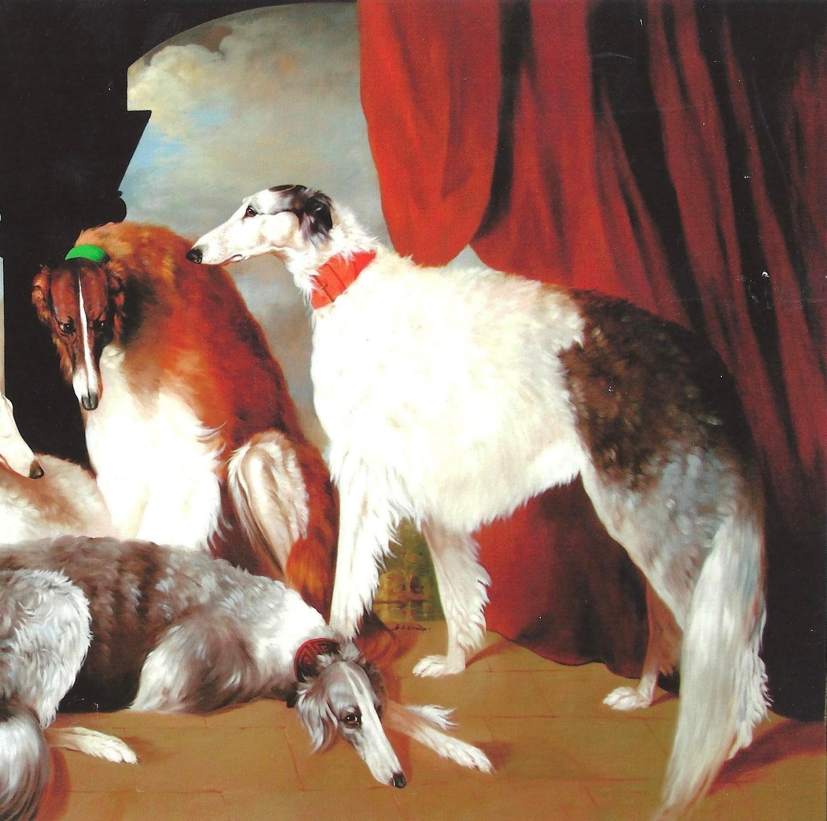 Grande giclée audacieuse et élégante de Borzois en rendez-vous dans un cadre classique - Romantique Print par Bernard de Claviere