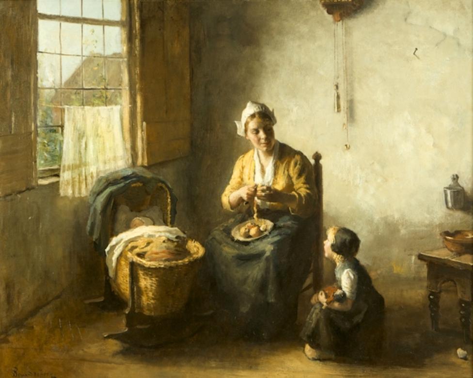 Dutch Bernard de Hoog '1866-1943' Domesticity Oil on Canvas Original Frame