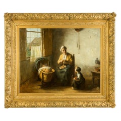 Bernard de Hoog '1866-1943' Domesticity Oil on Canvas Original Frame