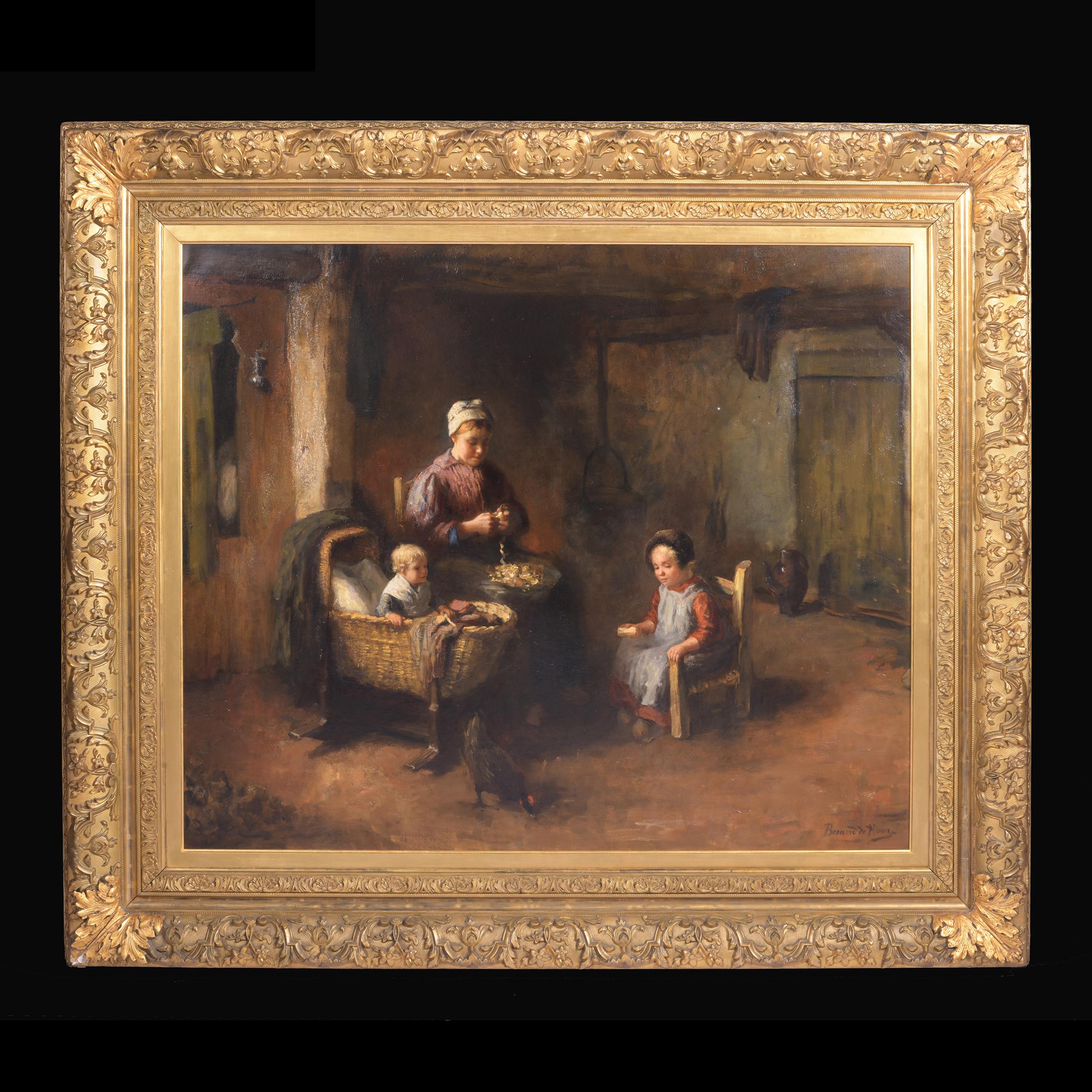 Artist: Bernard de Hoog (1826-1943), Dutch

Titled: Mother feeding her child in a kitchen interior

Signed: Lower right

Medium: Oil on canvas. In original gilt frame.

Dimension:

H: 39 in / 100 cm
W: 46.929 in / 119.2 cm

Including