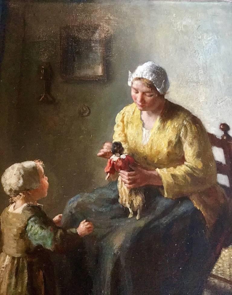 Mother and Child, A genre scene 19th / 20th Century  - Realist Painting by Bernard De Hoog