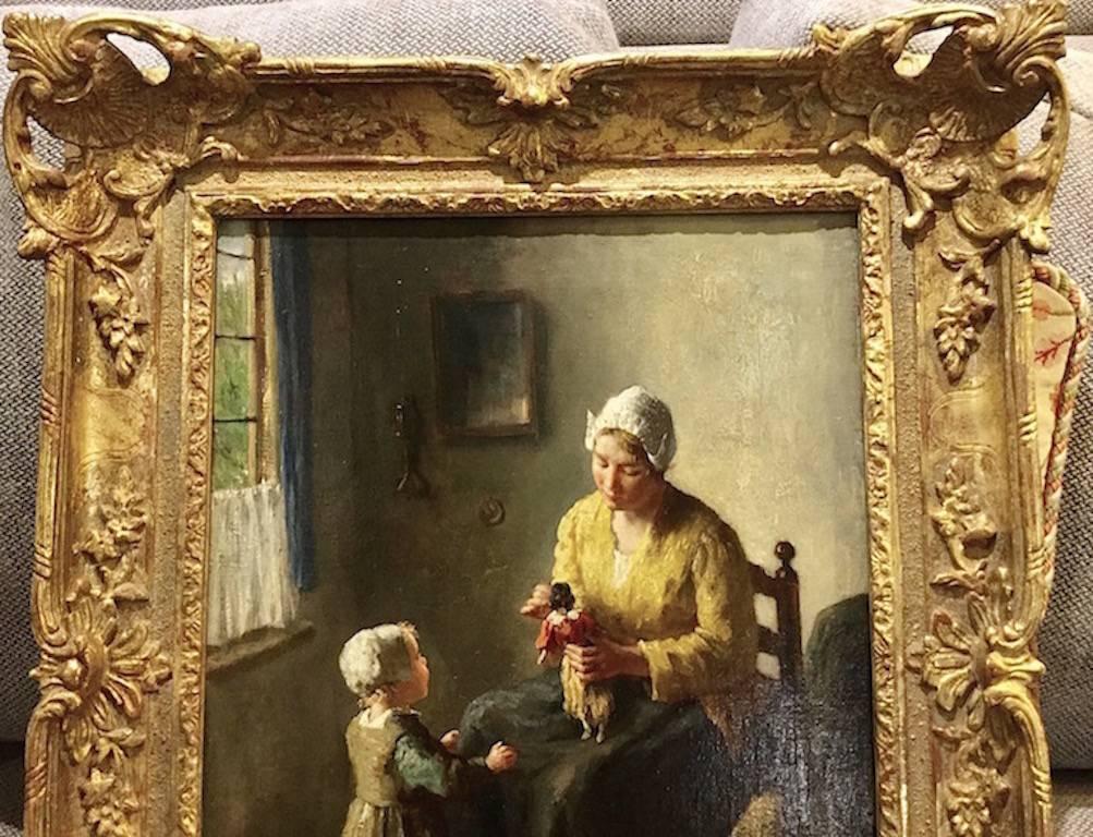 Mother and Child, A genre scene 19th / 20th Century  - Black Figurative Painting by Bernard De Hoog